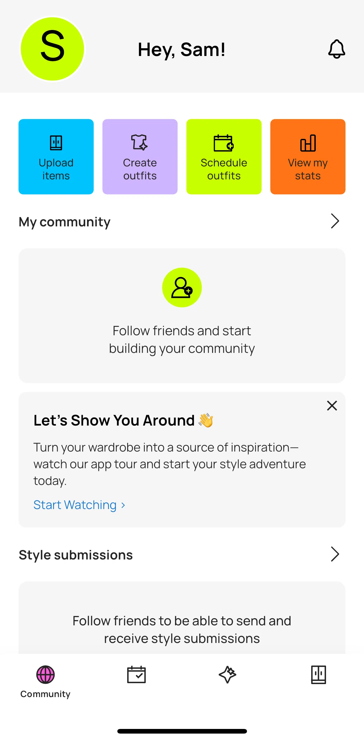 Whering Screen screen in the Community flow
