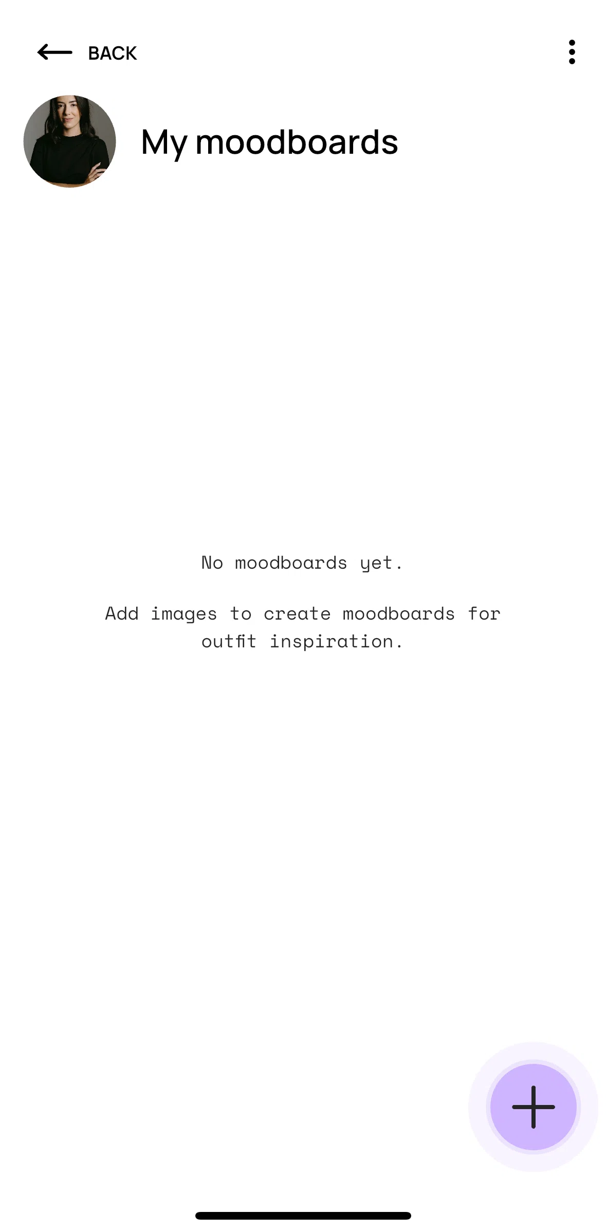 Whering Screen screen in the Creating a moodboard flow