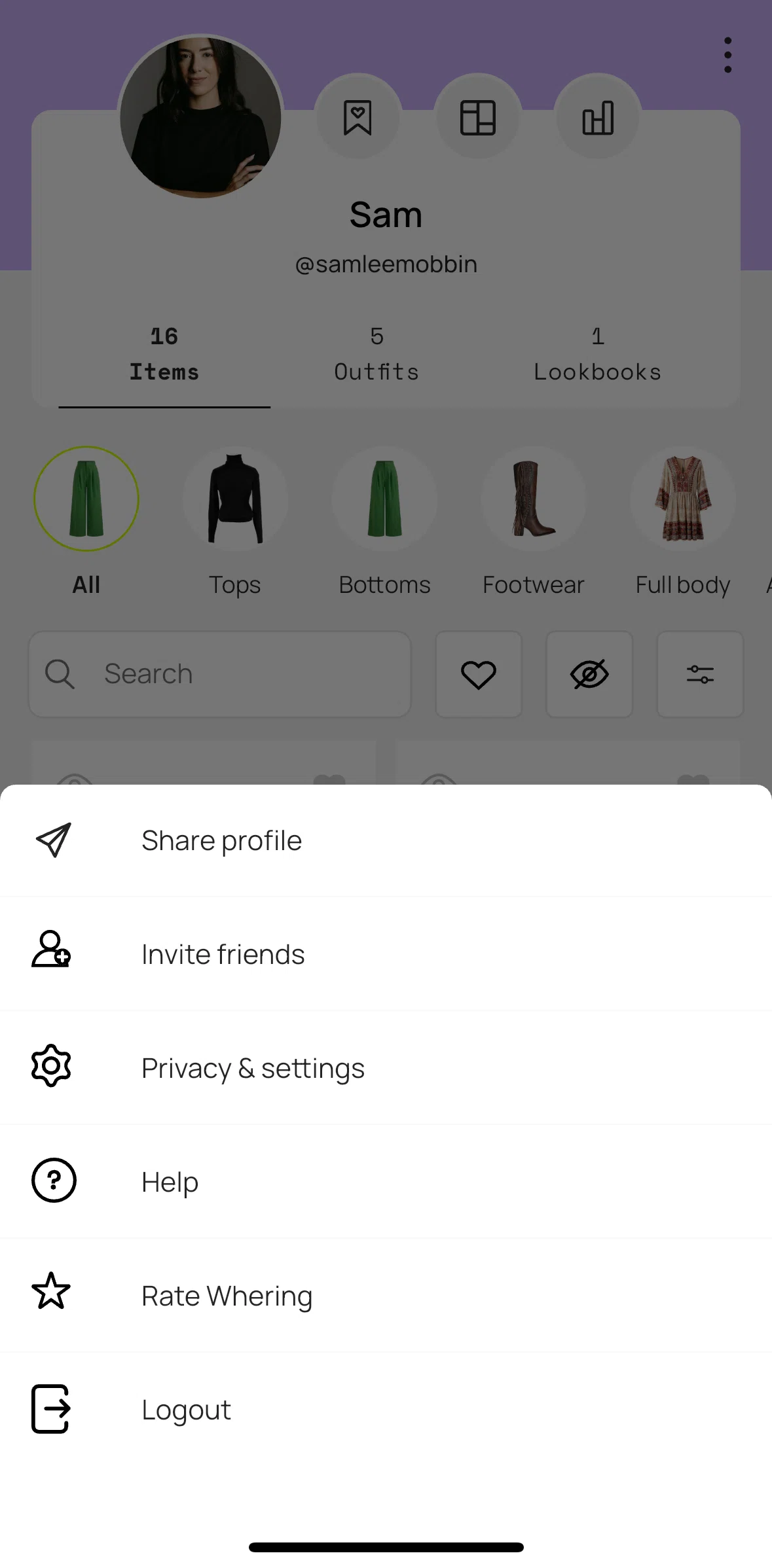 Whering Screen screen in the Logging out flow