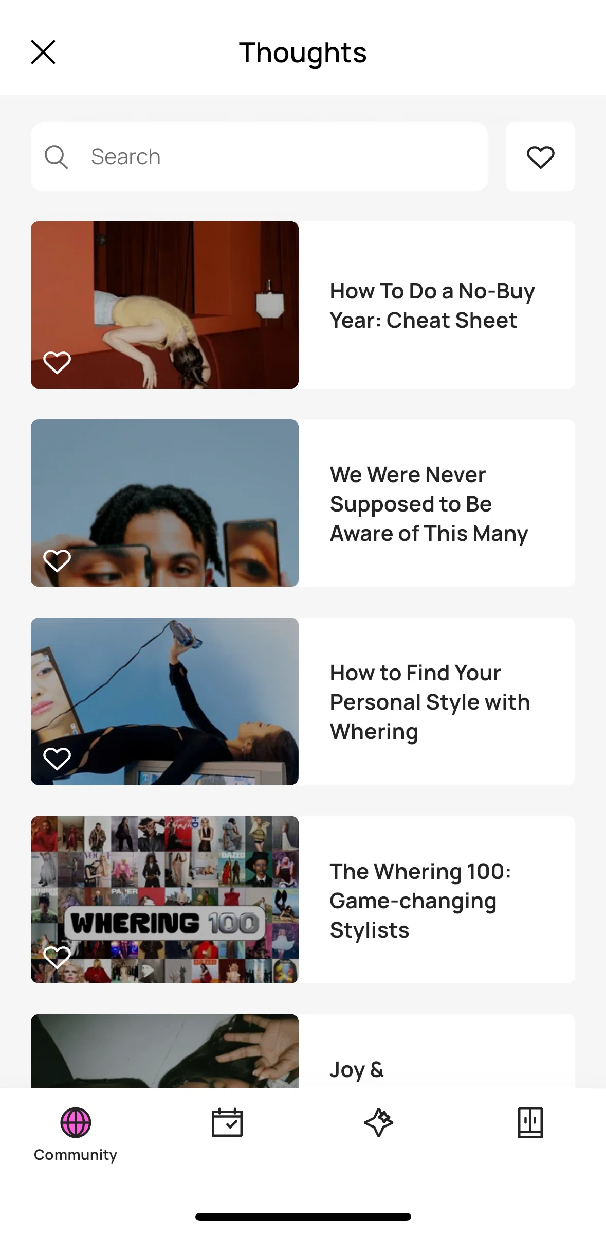 Whering Screen screen in the Thoughts detail flow