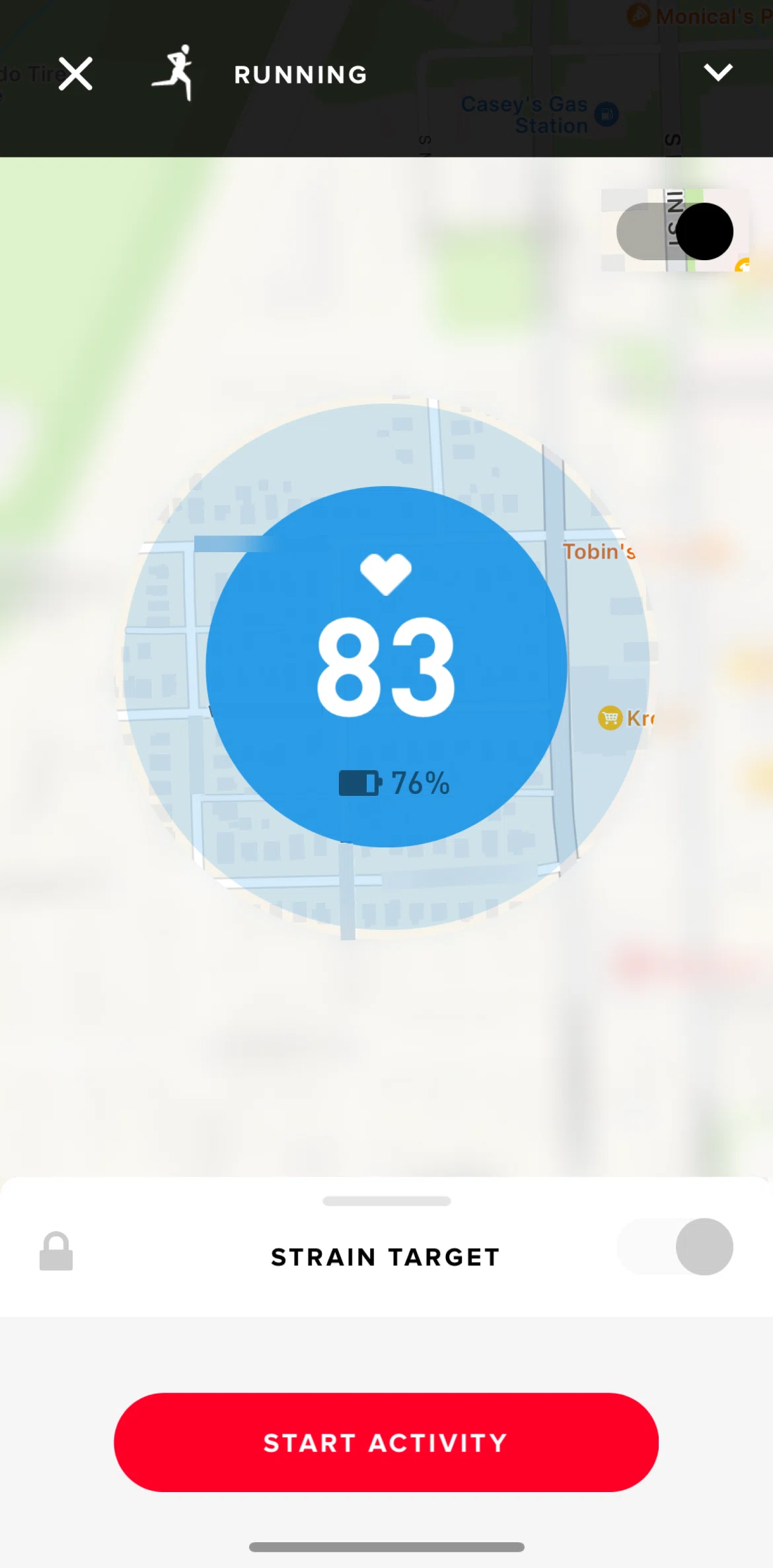WHOOP Screen screen in the Activity types flow