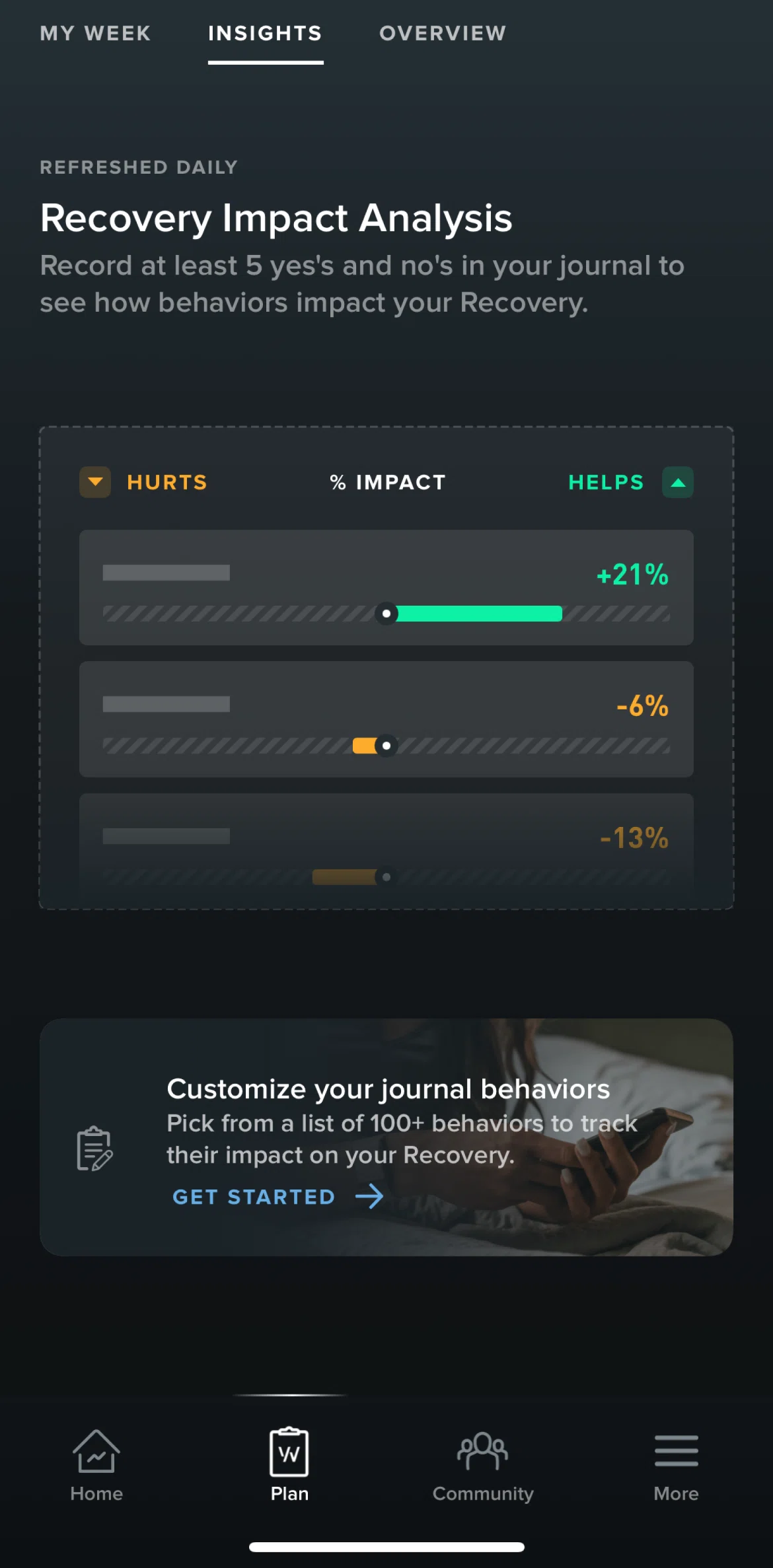 WHOOP Screen screen in the Customize journal flow