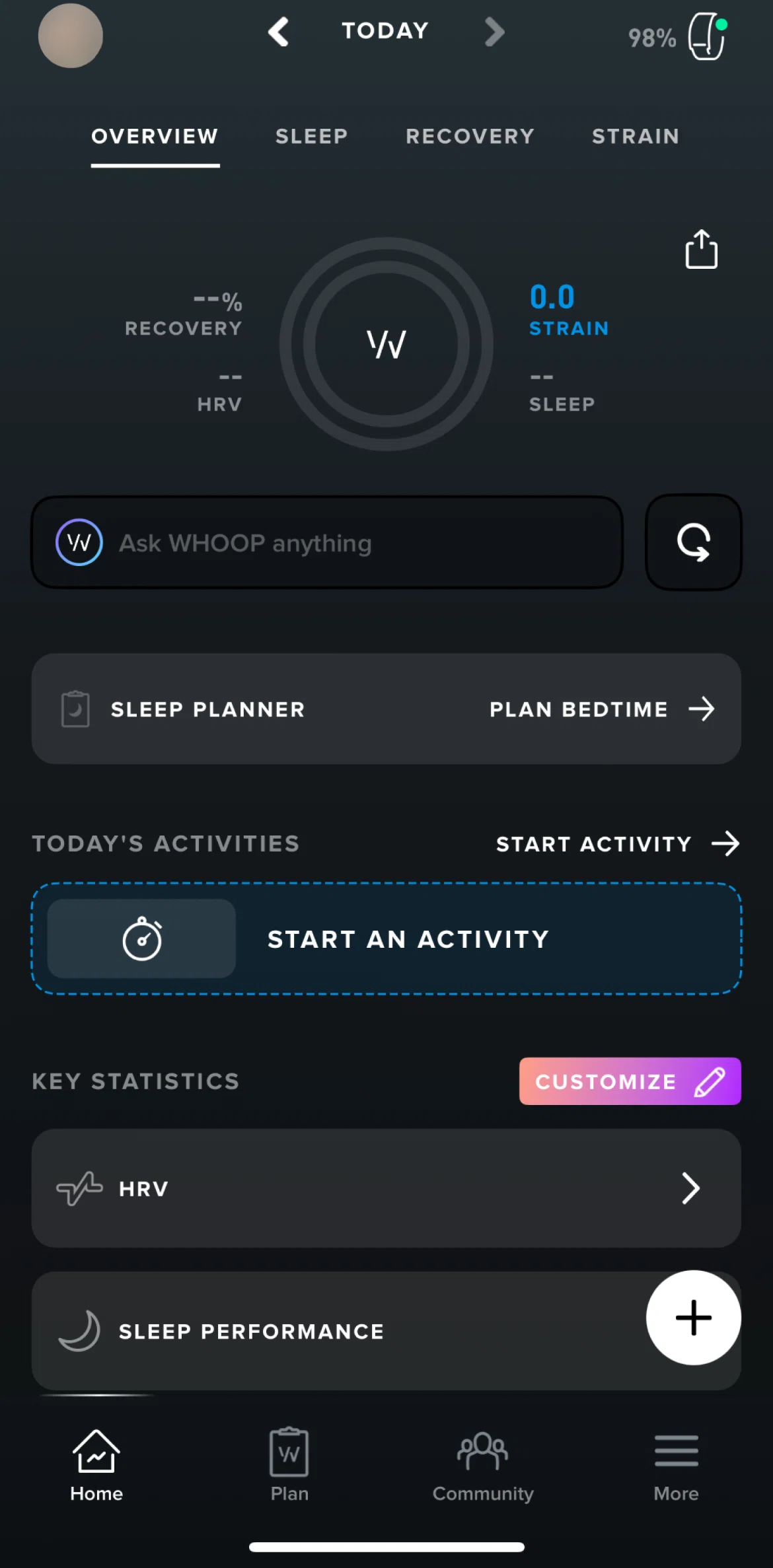 WHOOP Screen screen in the Editing key statistics flow