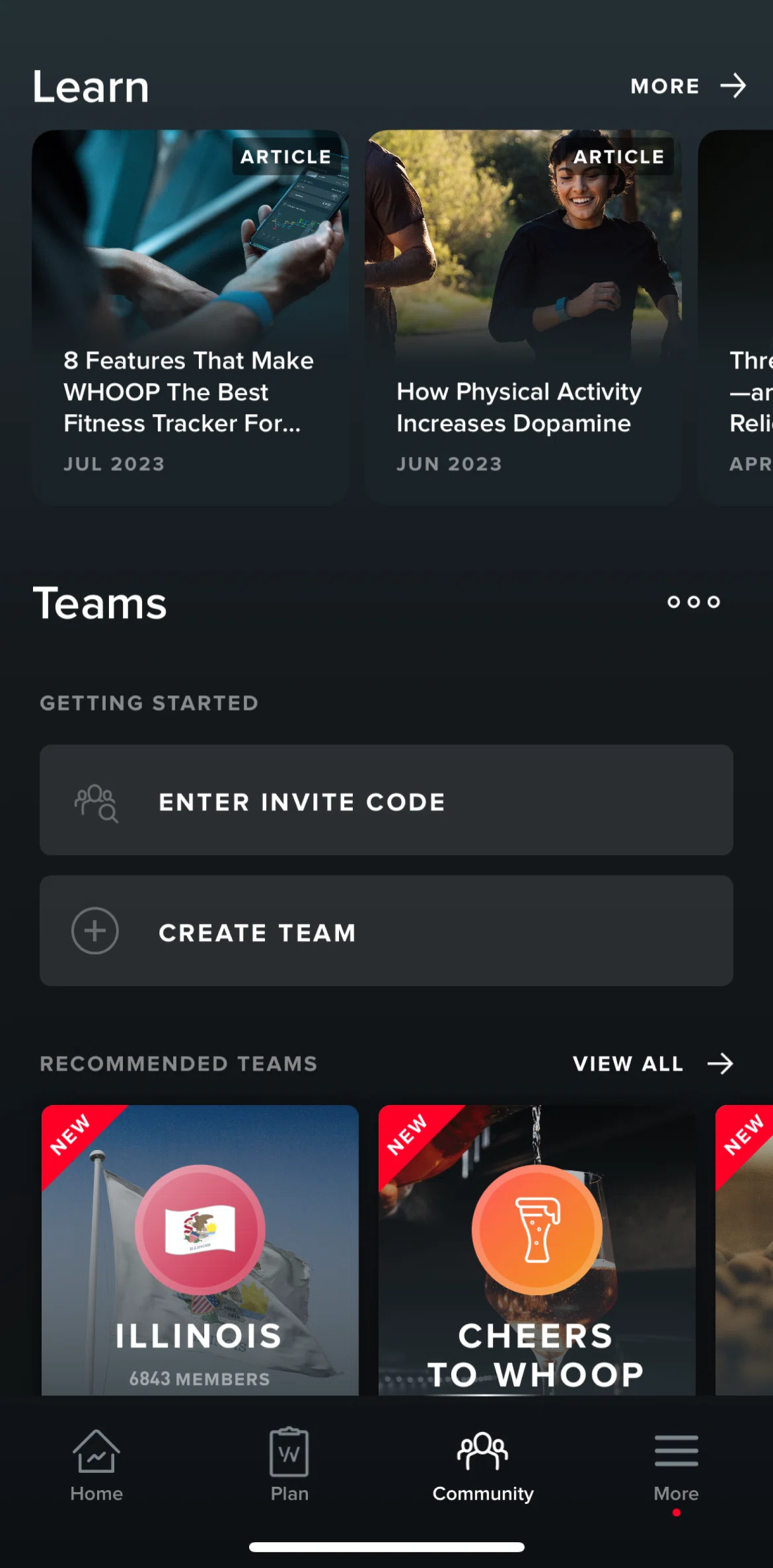 WHOOP Screen screen in the Joining a team flow