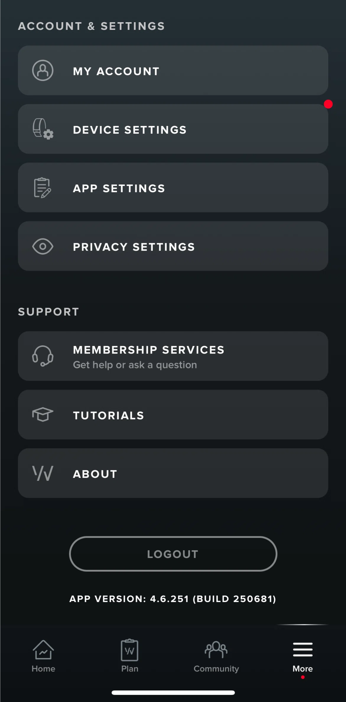 WHOOP Screen screen in the Logging out flow