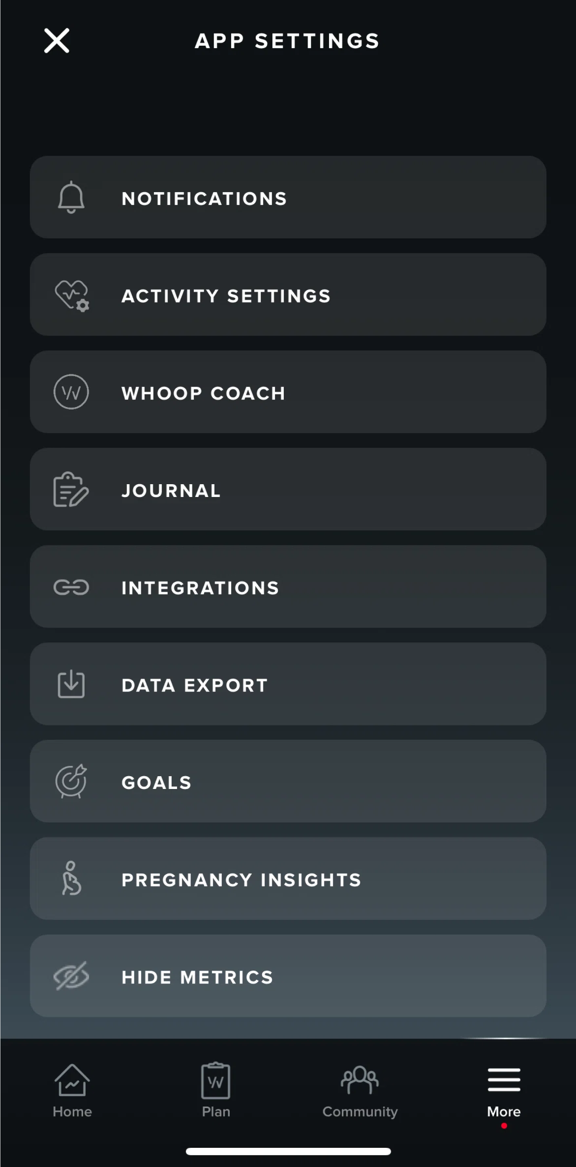 WHOOP Screen screen in the Notification settings flow