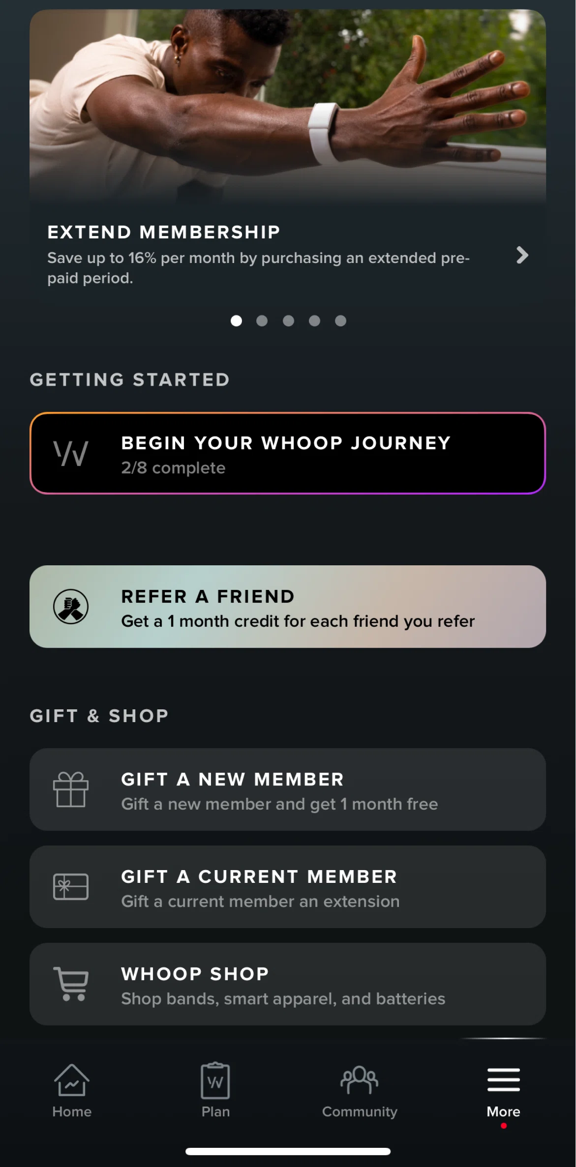 WHOOP Screen screen in the Refer a friend flow