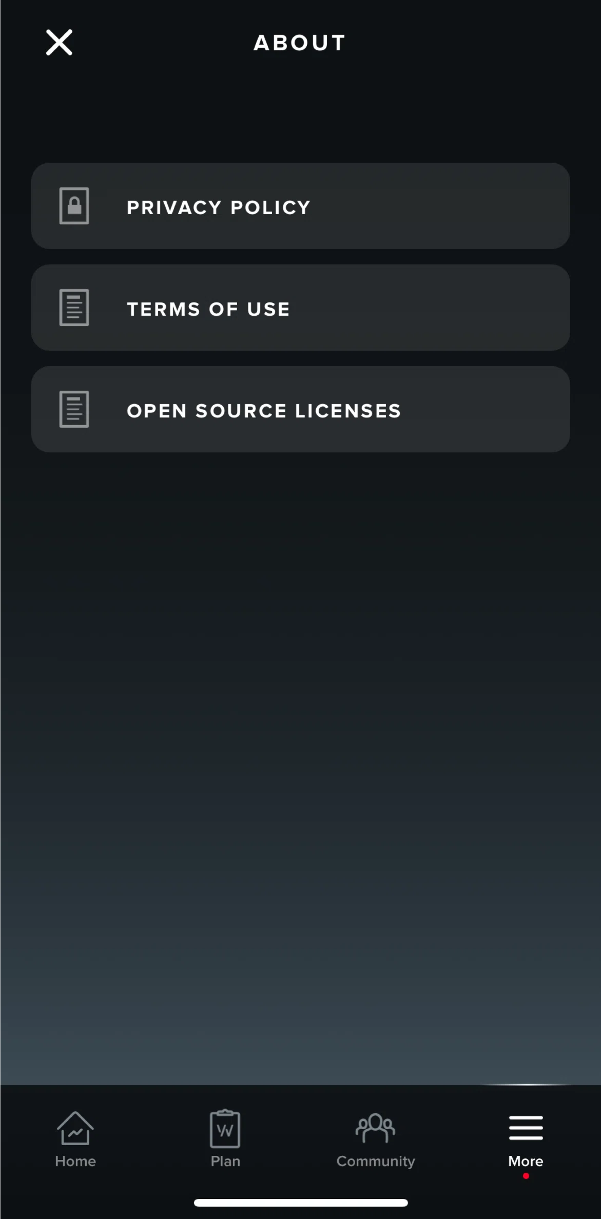 WHOOP Screen screen in the Terms of use flow