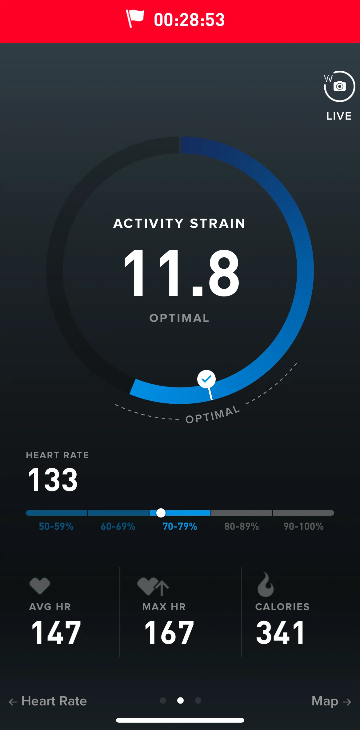 WHOOP Screen screen in the WHOOP Live (Activity) flow