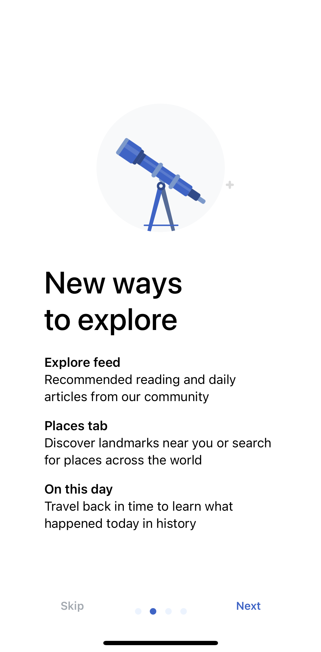 Wikipedia Welcome slides screen in the General Browsing flow