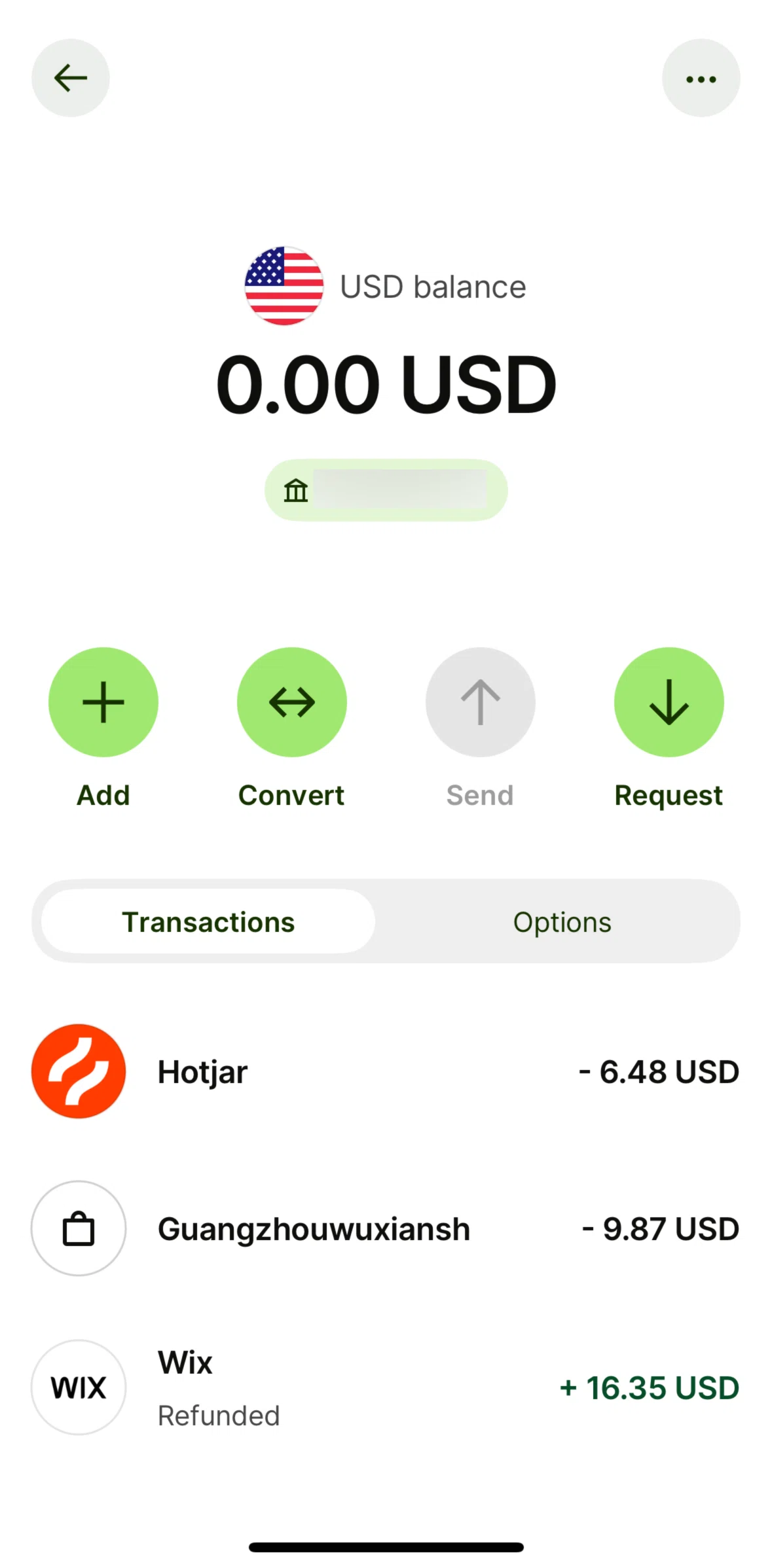 Wise Screen screen in the Add money (USD) flow