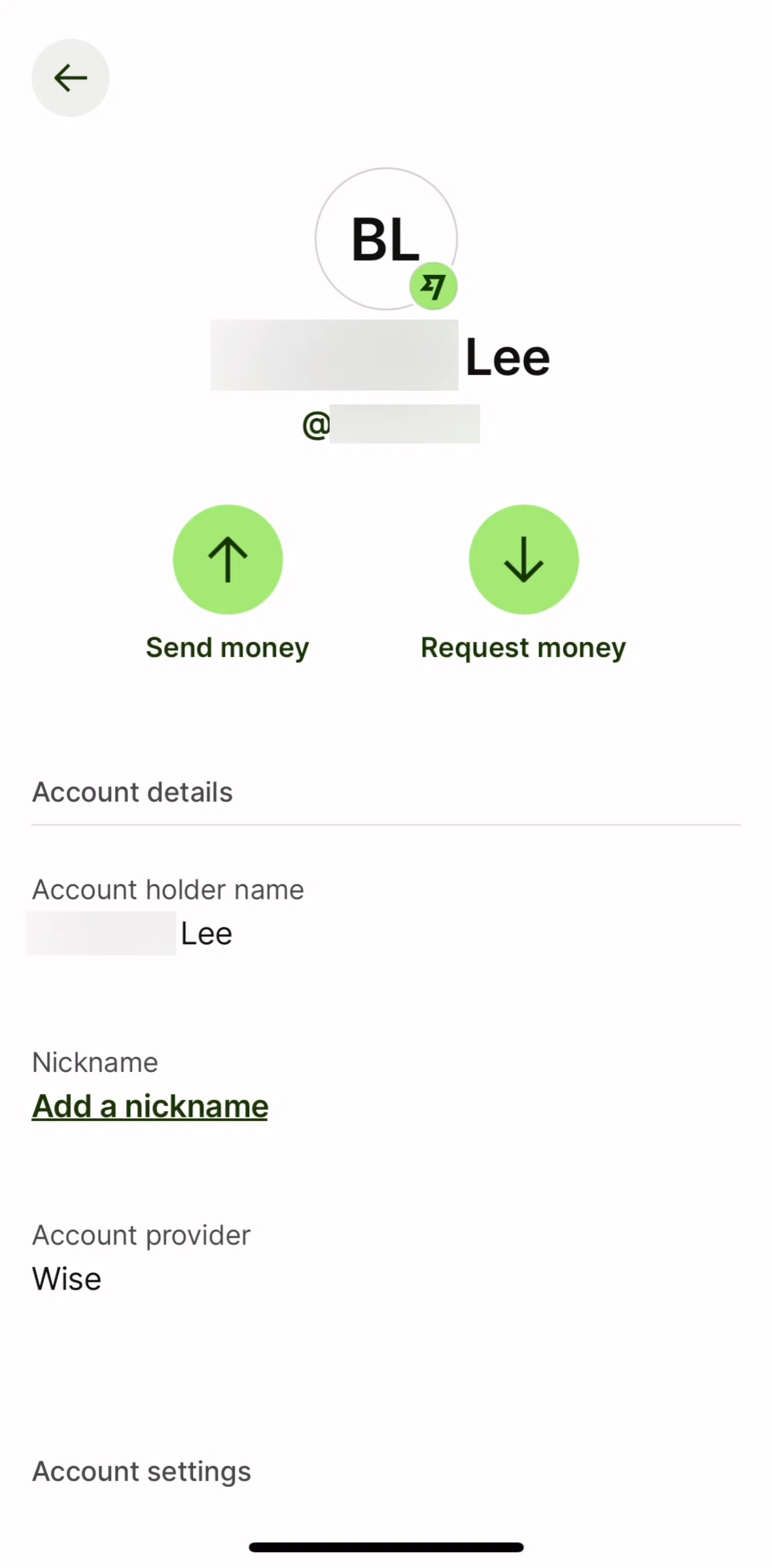 Wise Screen screen in the Adding a nickname flow