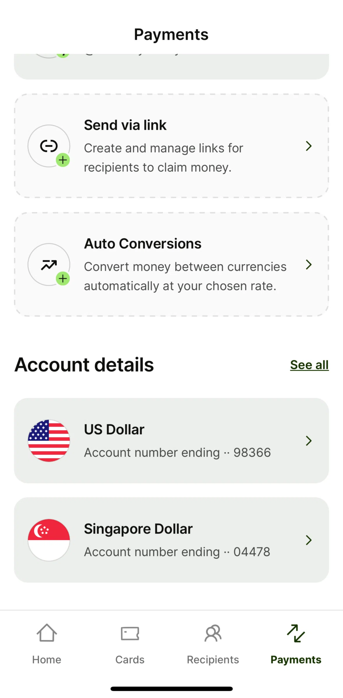 Wise Screen screen in the Auto conversions flow