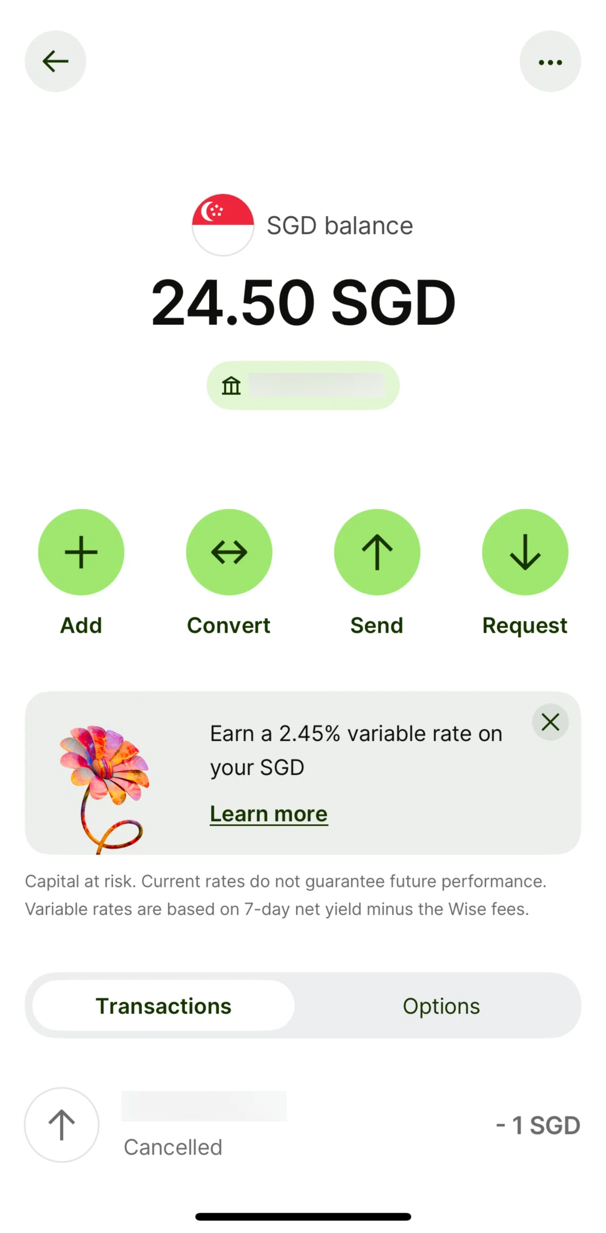 Wise Screen screen in the Converting money flow