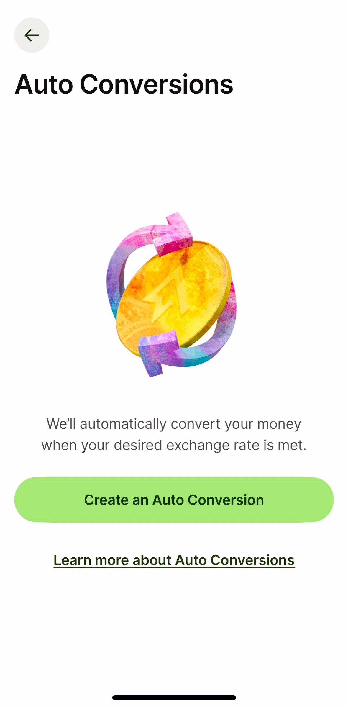 Wise Screen screen in the Creating an auto conversion flow