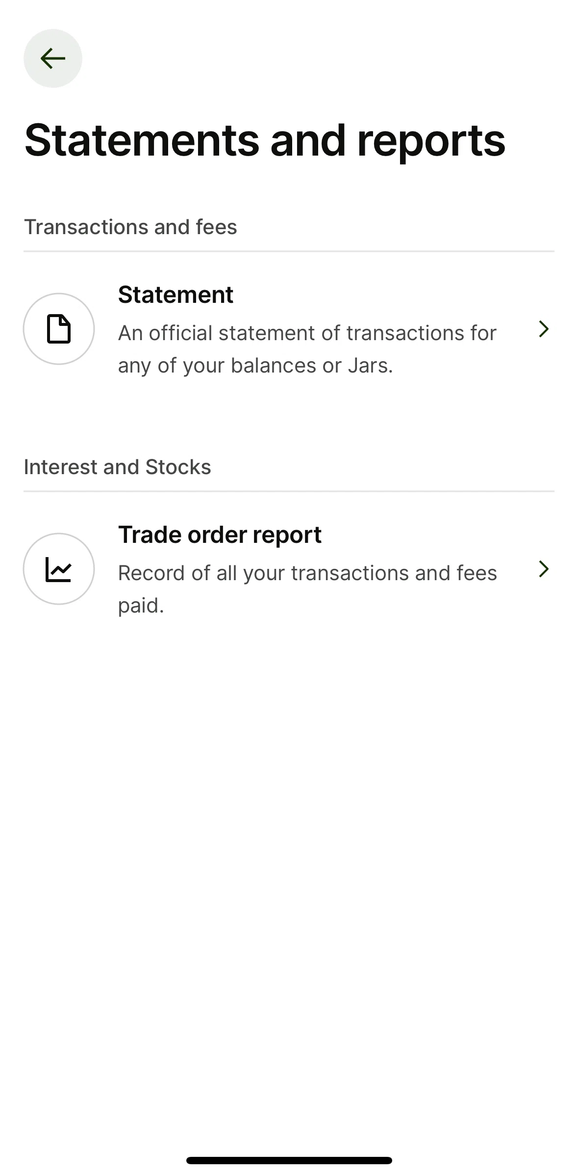 Wise Screen screen in the Downloading a statement flow