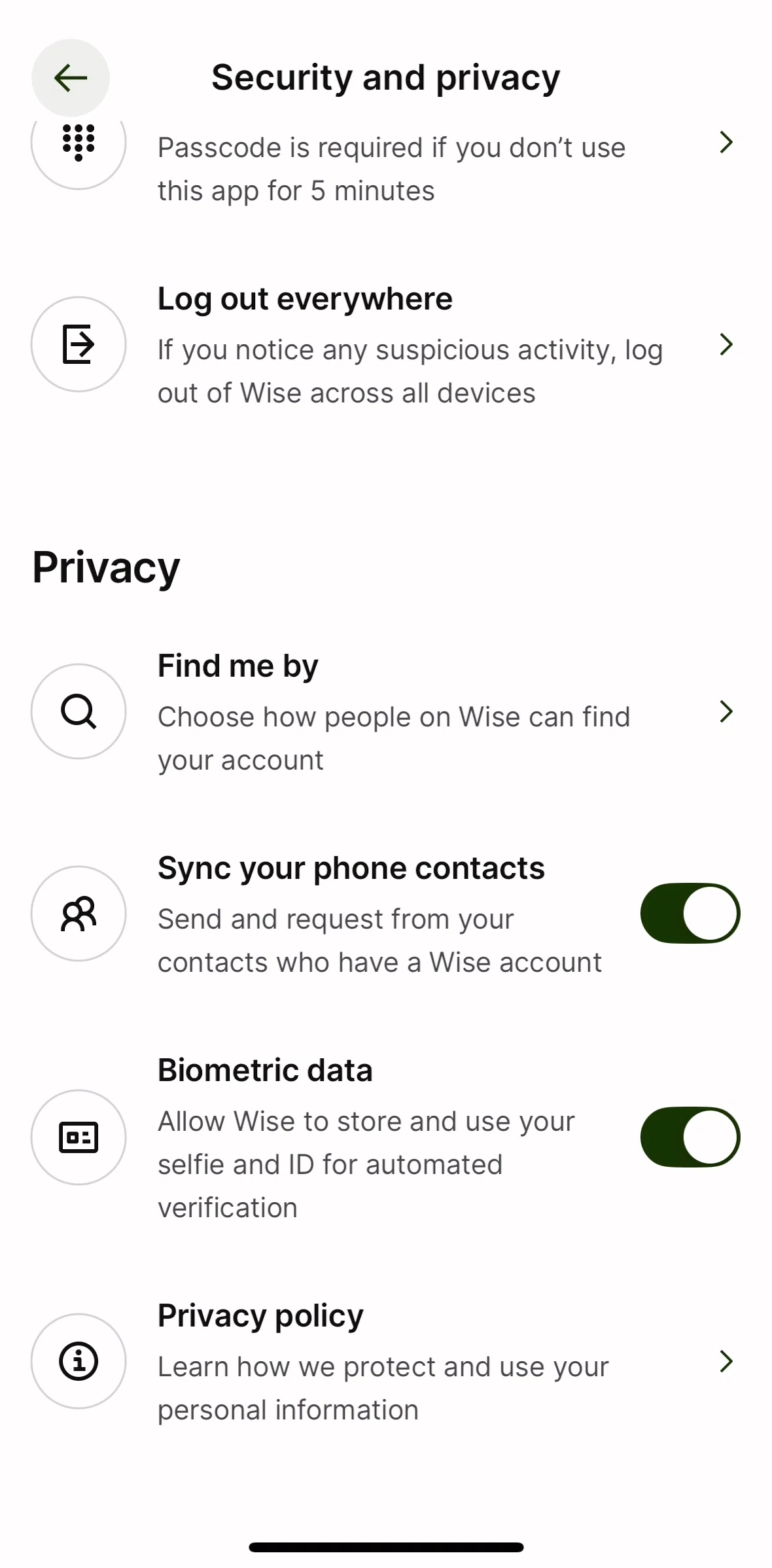 Wise Screen screen in the Enabling find me by flow