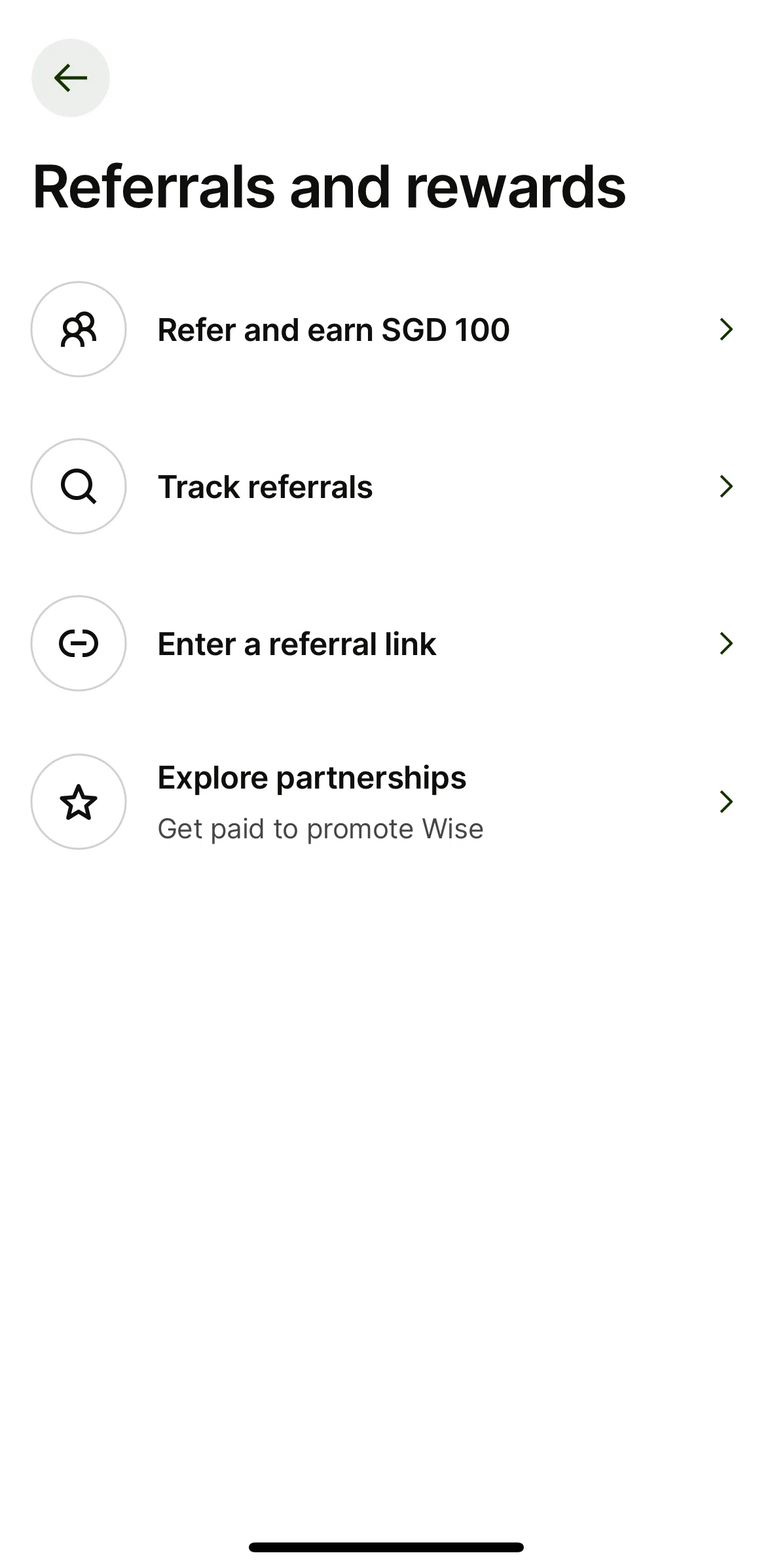 Wise Screen screen in the Enter a referral link flow