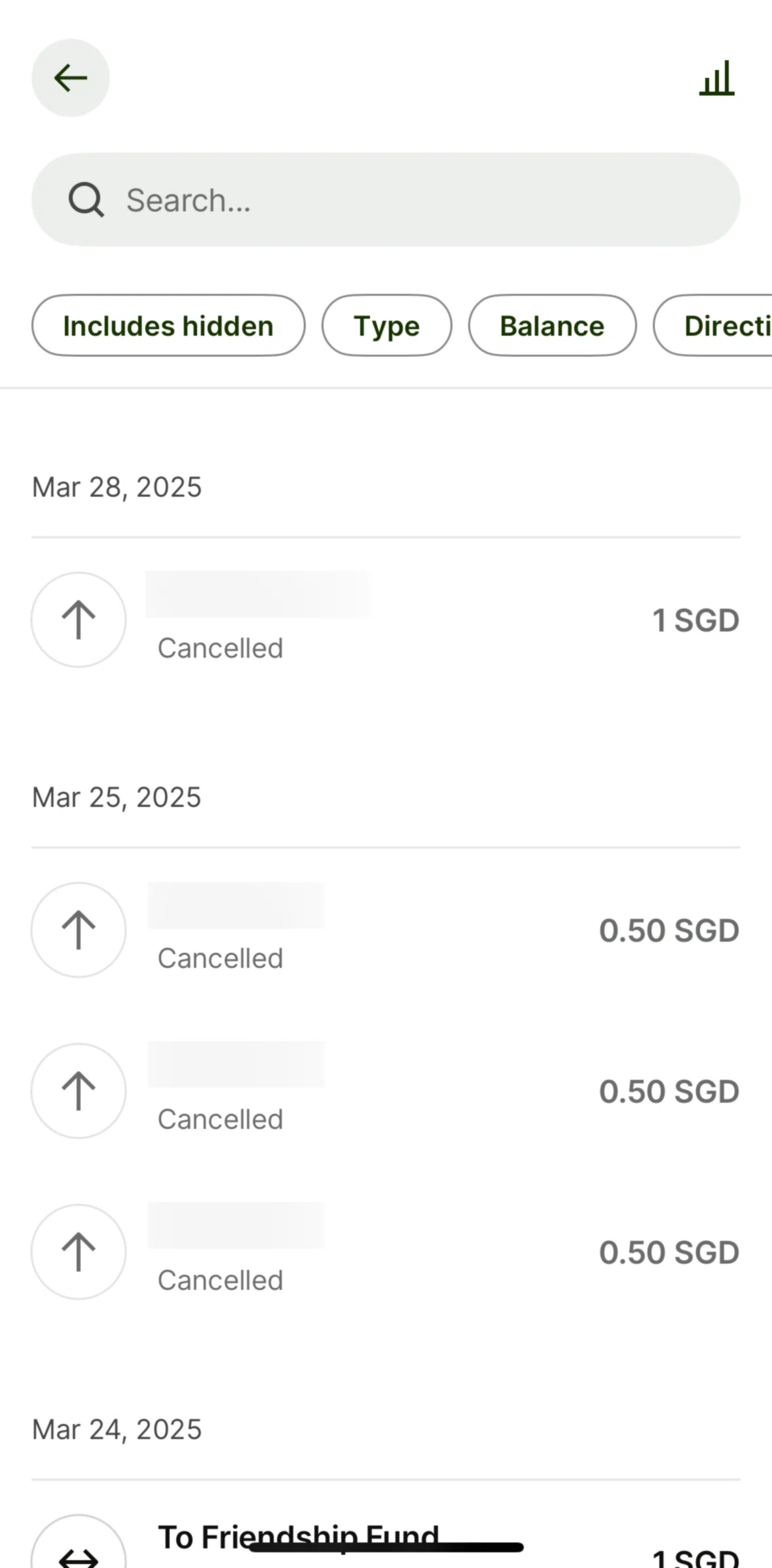 Wise Screen screen in the Hiding a transaction flow