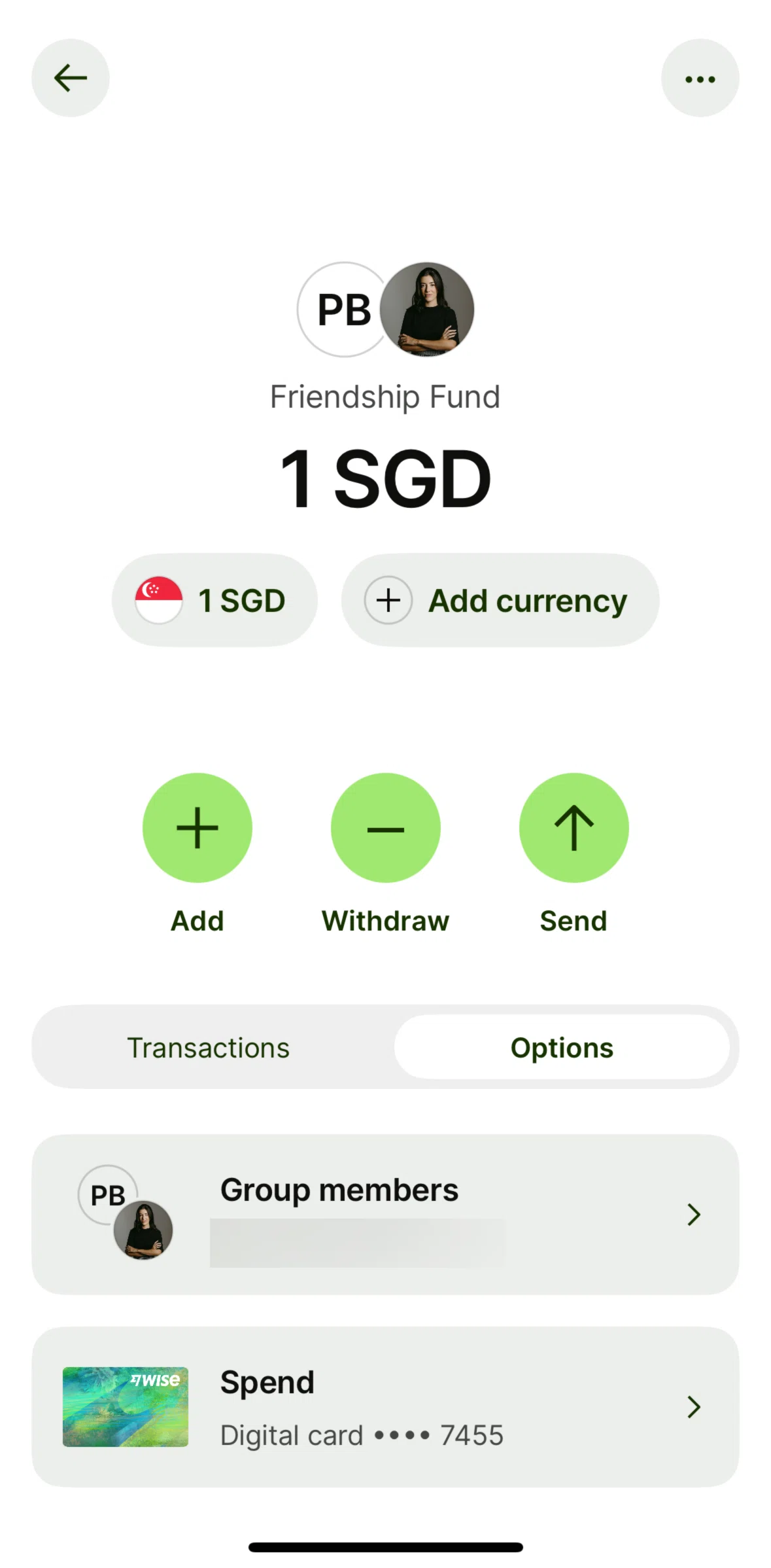 Wise Screen screen in the Opening a balance (group) flow
