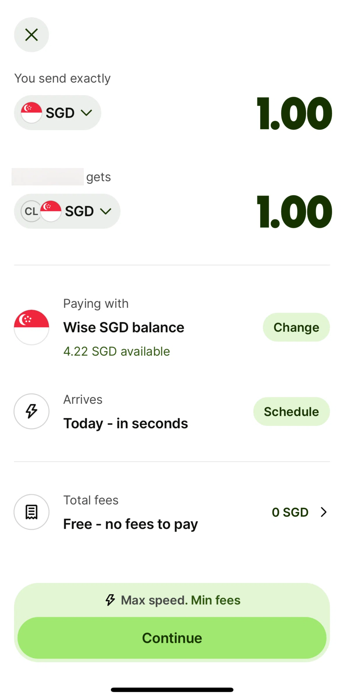Wise Screen screen in the Payment method (recipient) flow