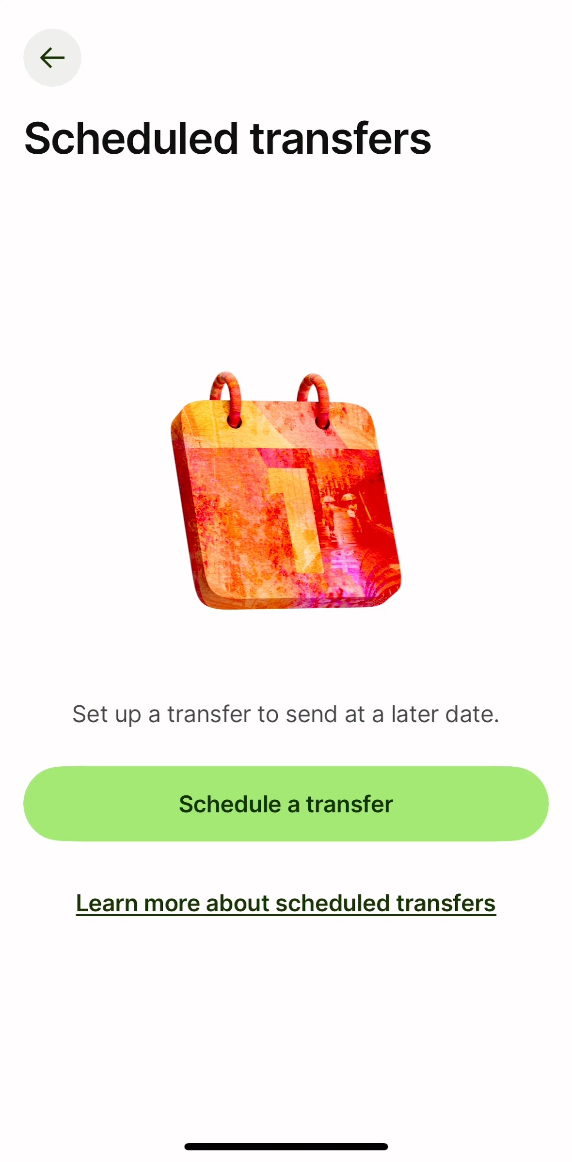 Wise Screen screen in the Scheduling a transfer flow