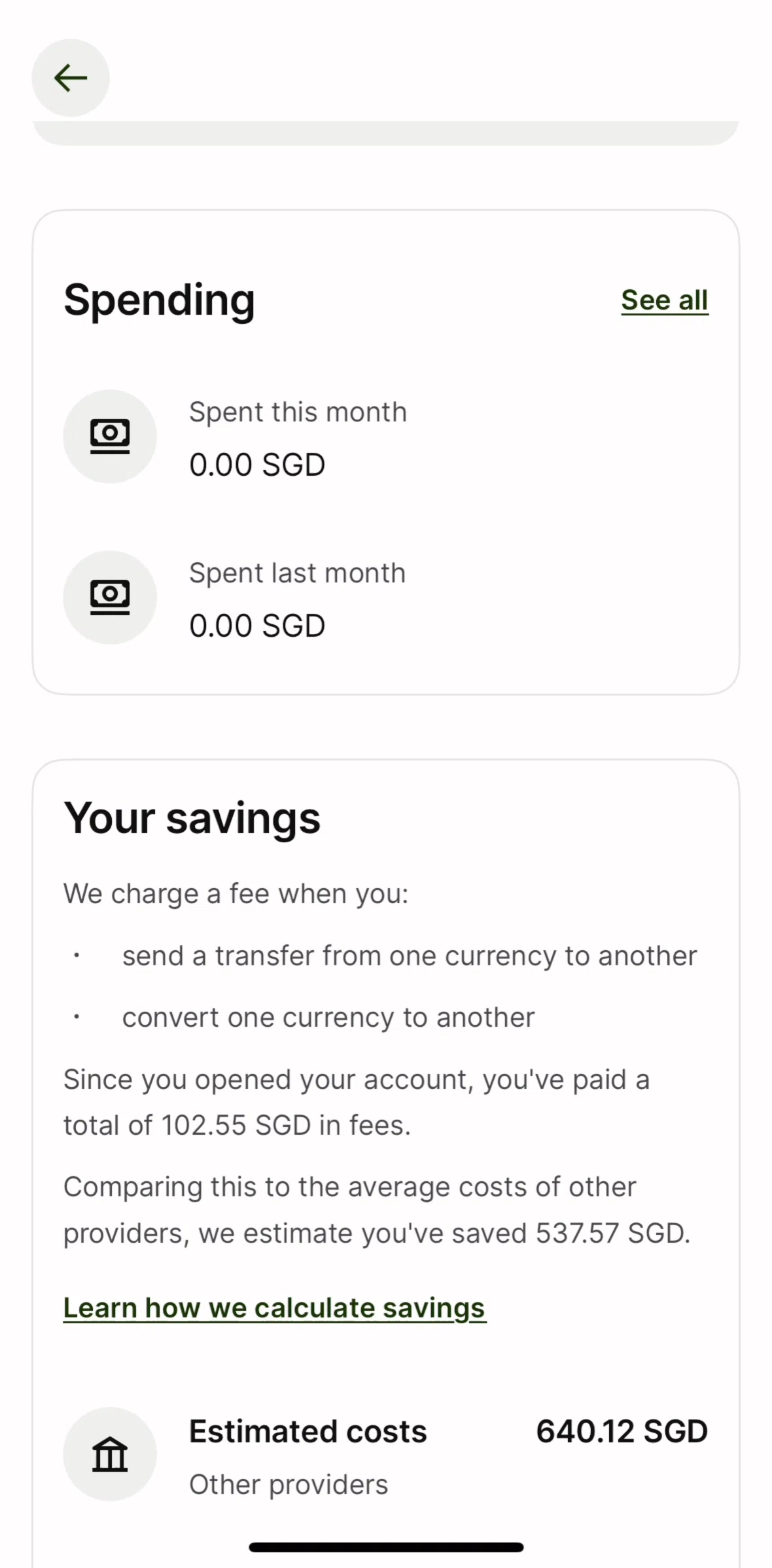 Wise Screen screen in the Spending flow