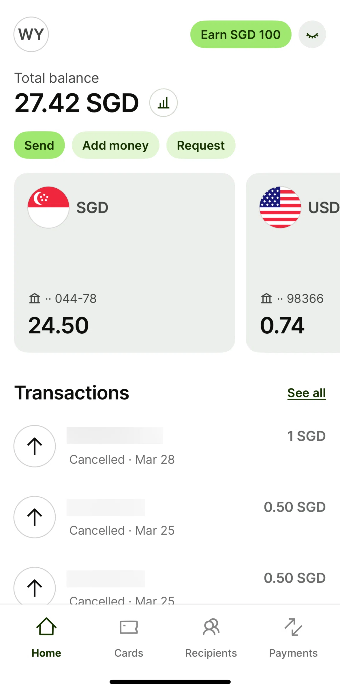 Wise Screen screen in the Total balance flow