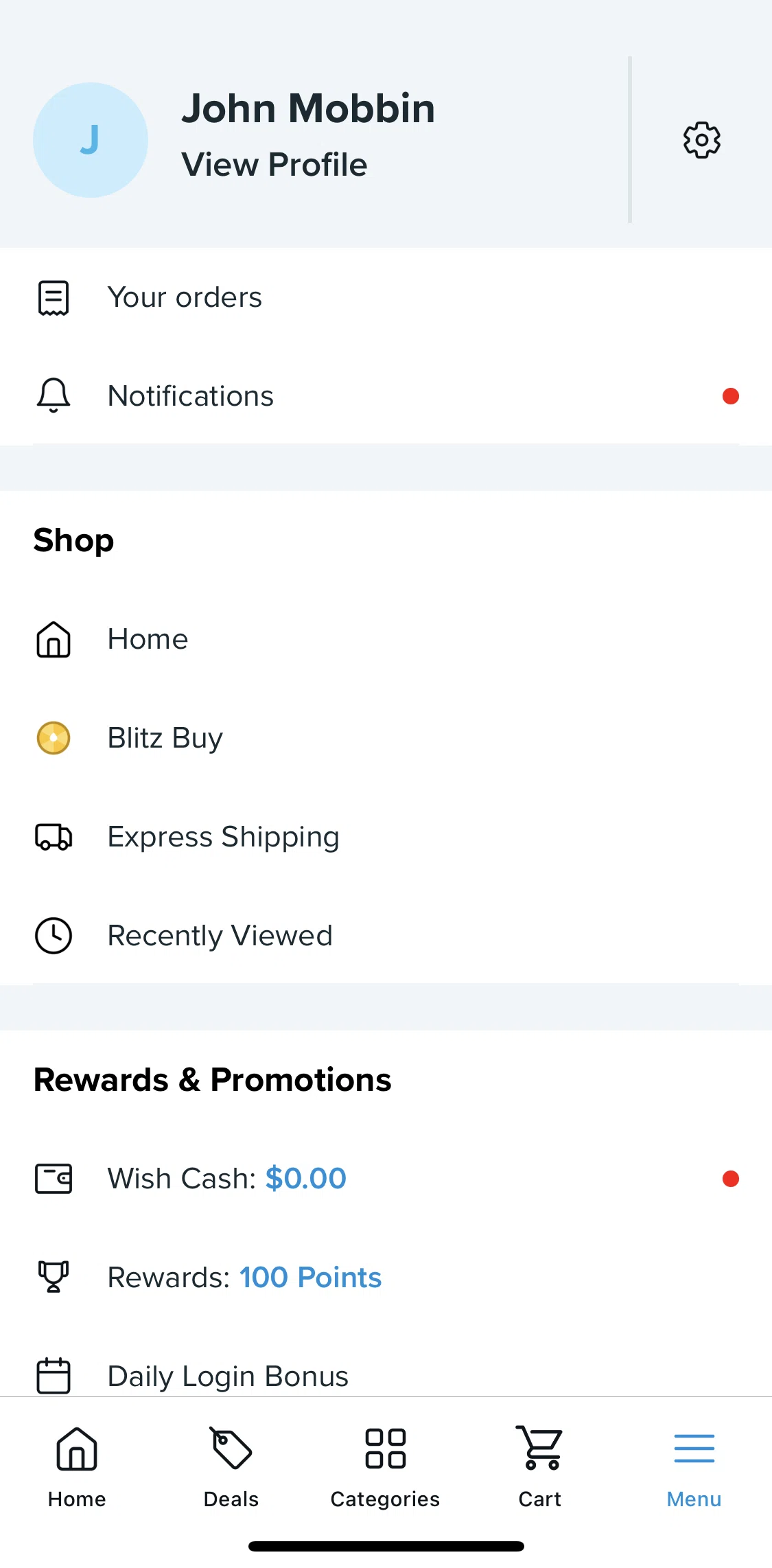 Wish Screen screen in the Cancelling an order flow