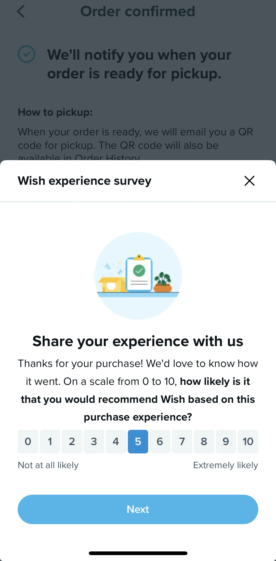 Wish Screen screen in the Completing a survey flow