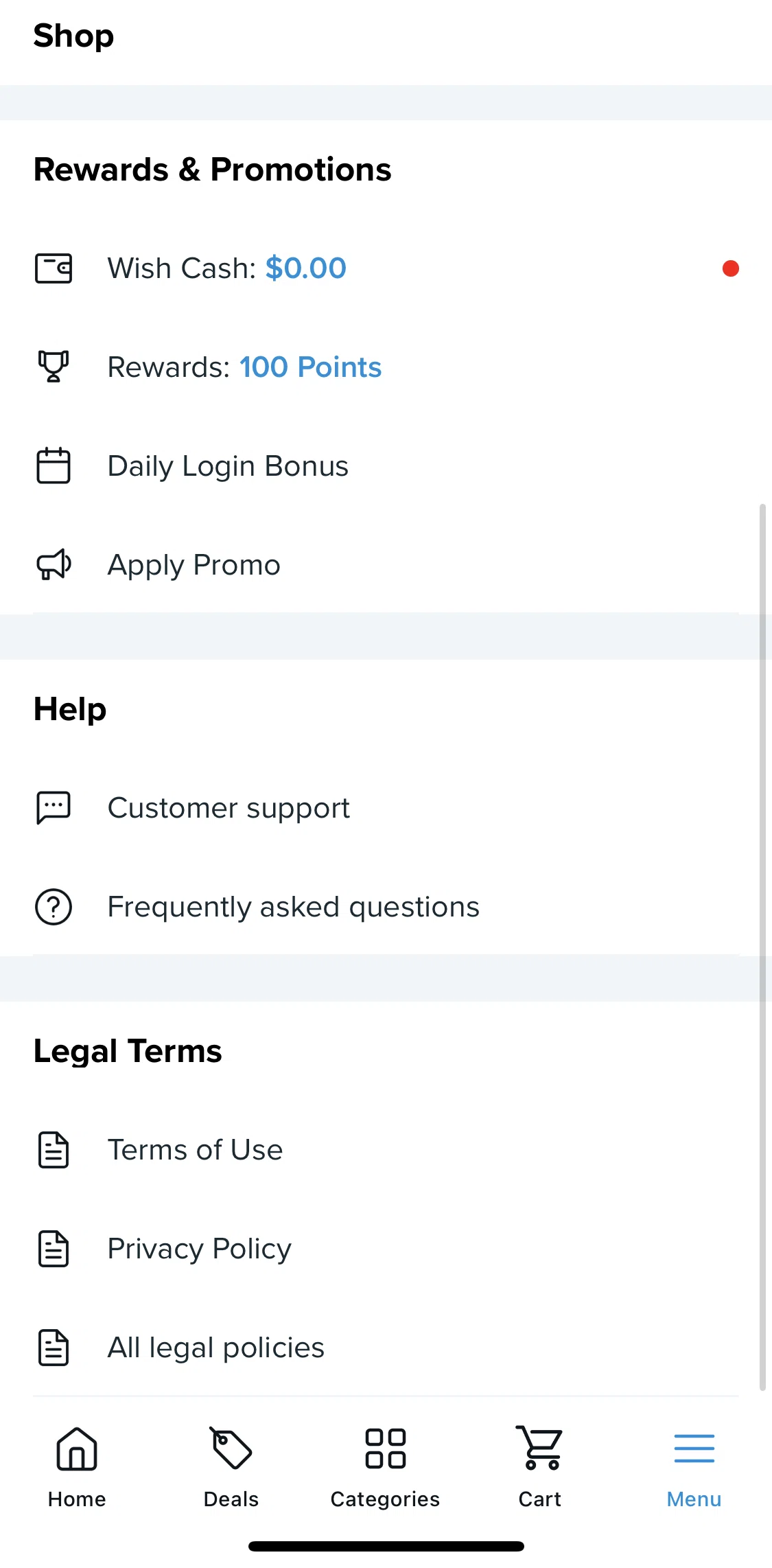 Wish Screen screen in the Privacy policy flow