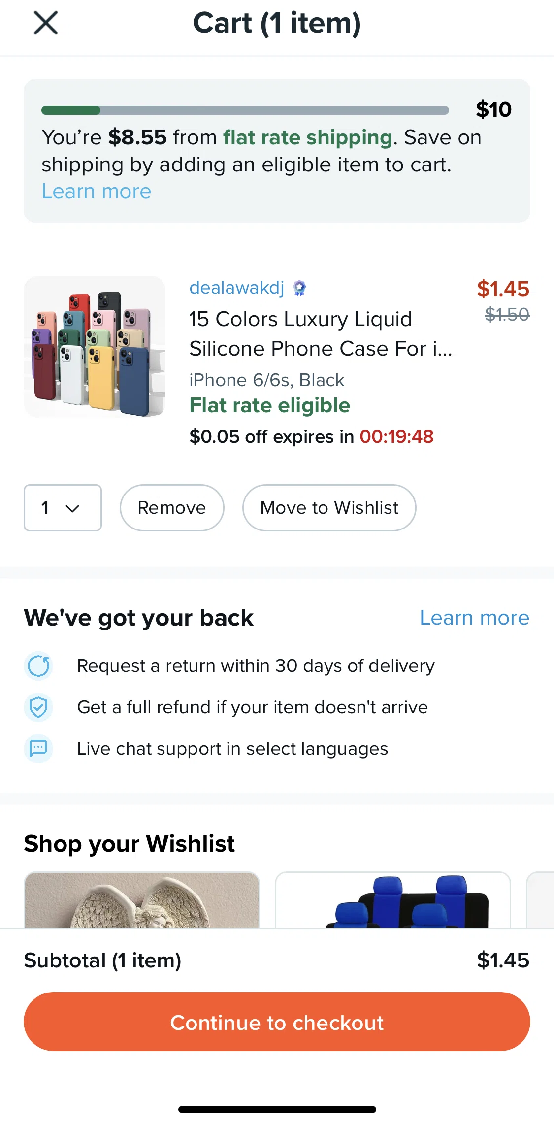 Wish Screen screen in the Purchasing item in cart flow