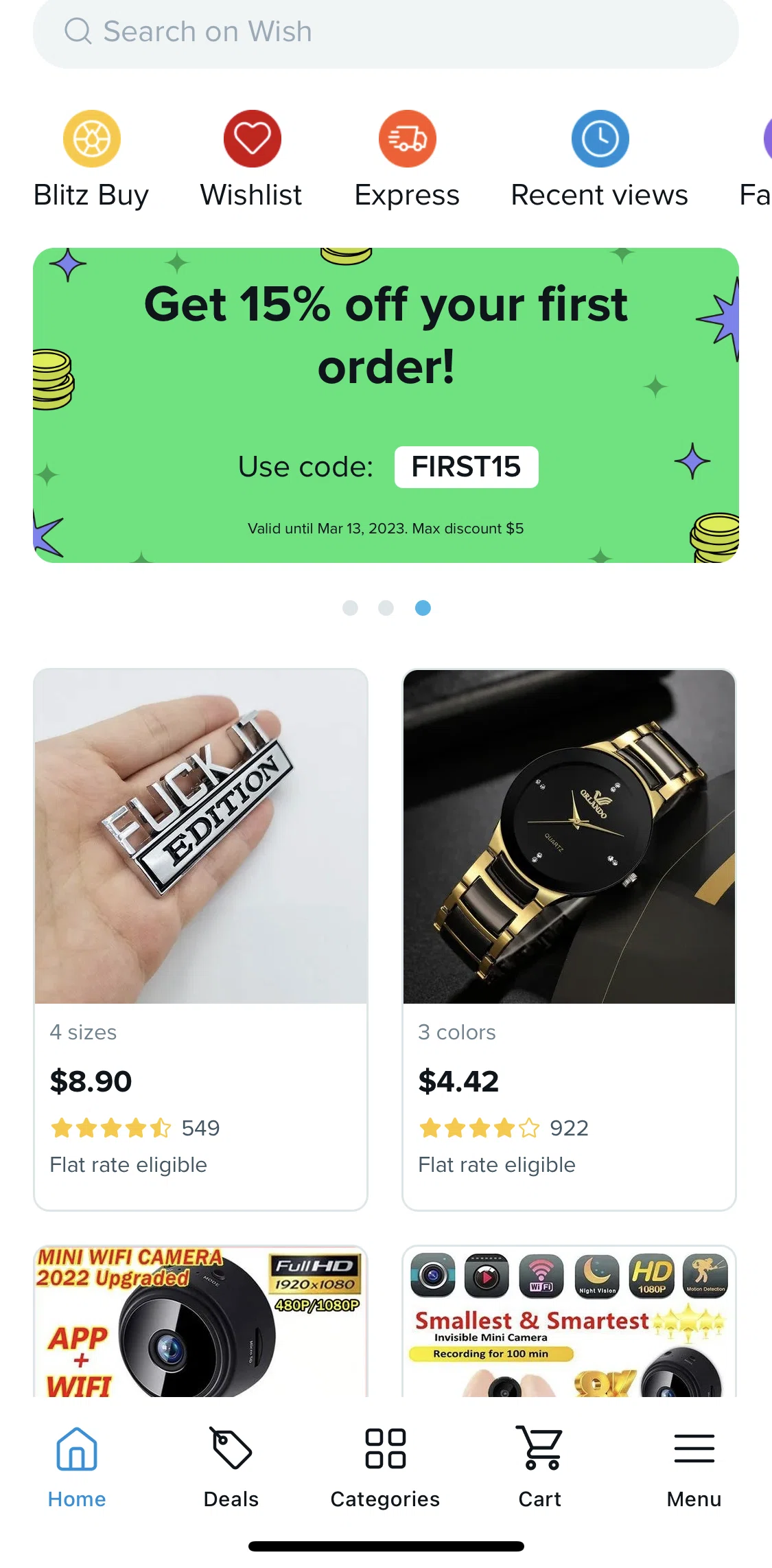 Wish Screen screen in the Recent views flow