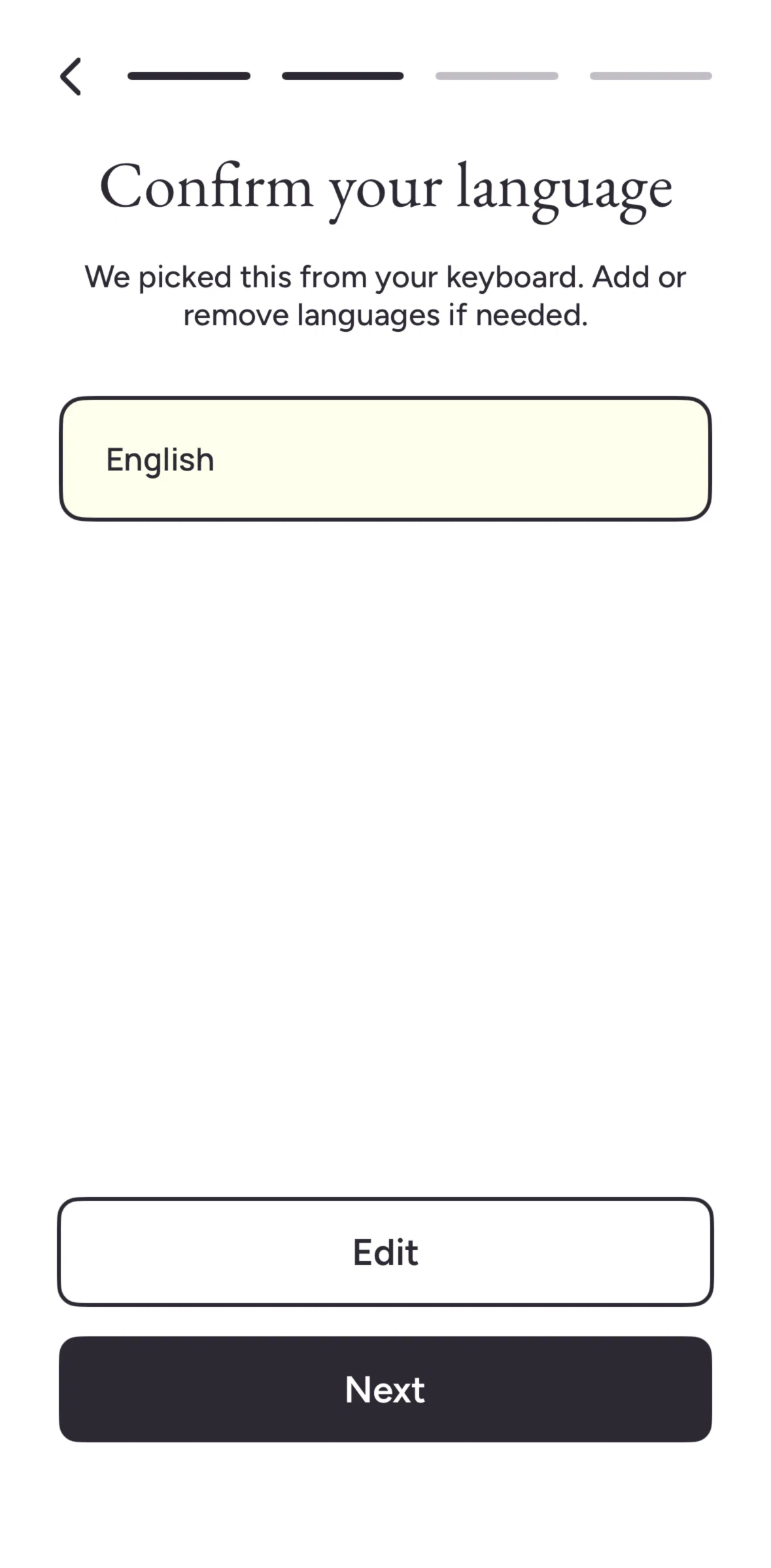 Wispr Flow Screen screen in the Changing language flow