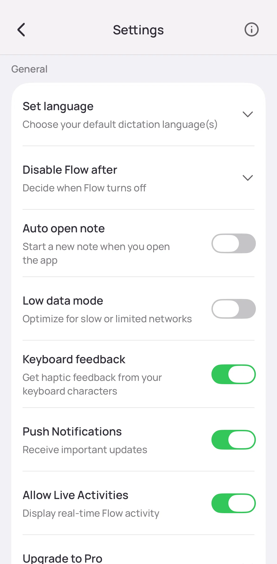 Wispr Flow Screen screen in the Choosing dictation languages flow