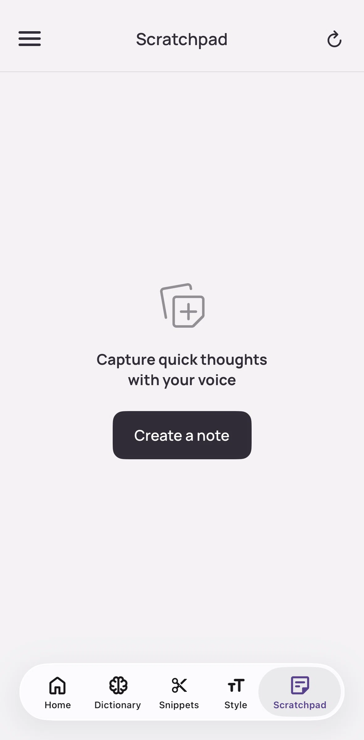 Wispr Flow Screen screen in the Creating a note flow