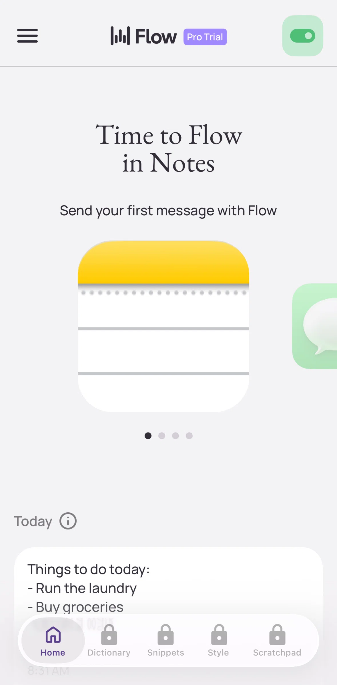 Wispr Flow Screen screen in the Home flow