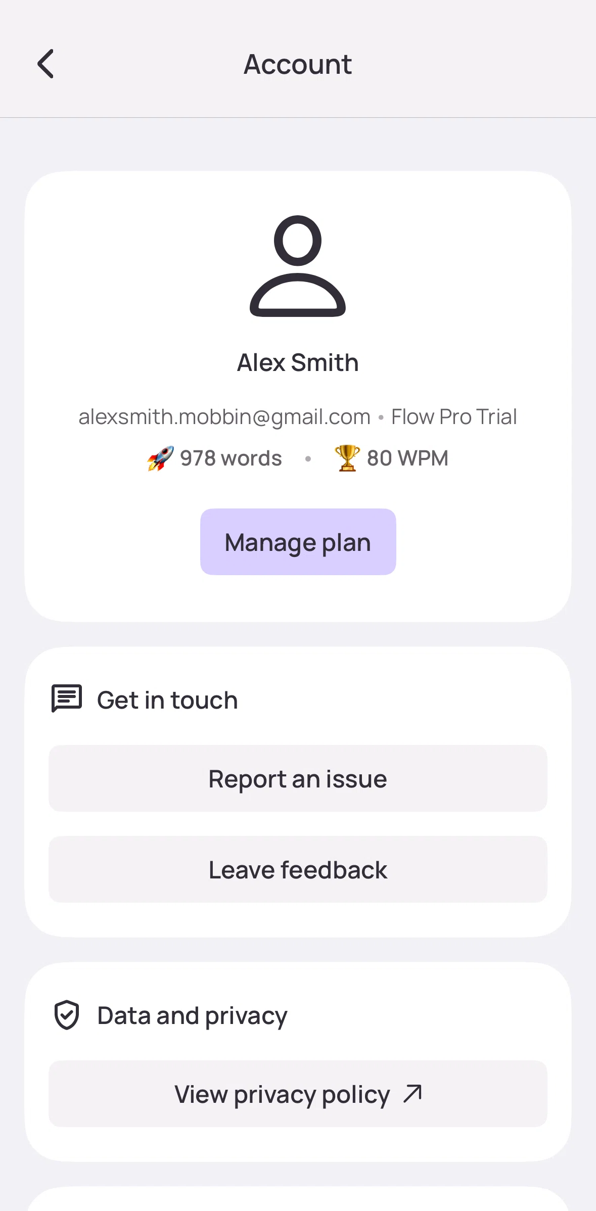 Wispr Flow Screen screen in the Manage plan flow