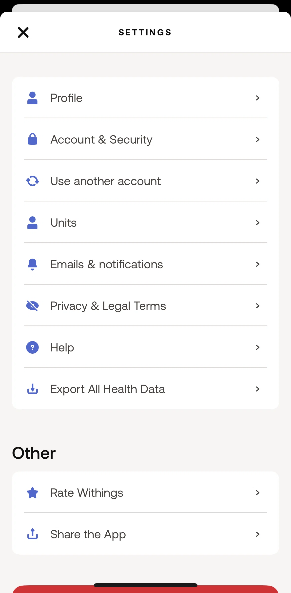 Withings Healthmate Screen screen in the Add Multi Factor Authentication flow