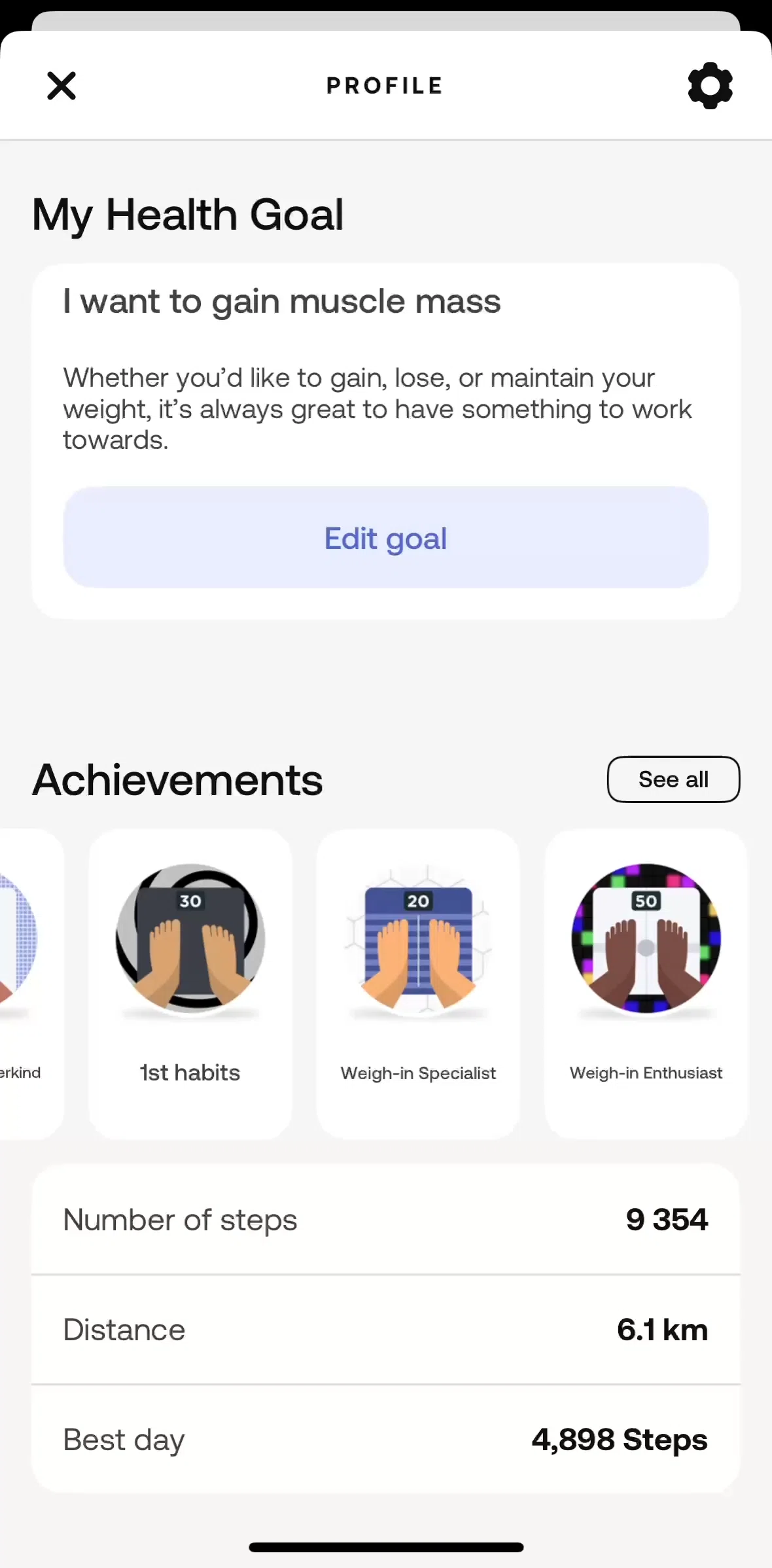 Withings Healthmate Screen screen in the Badges flow
