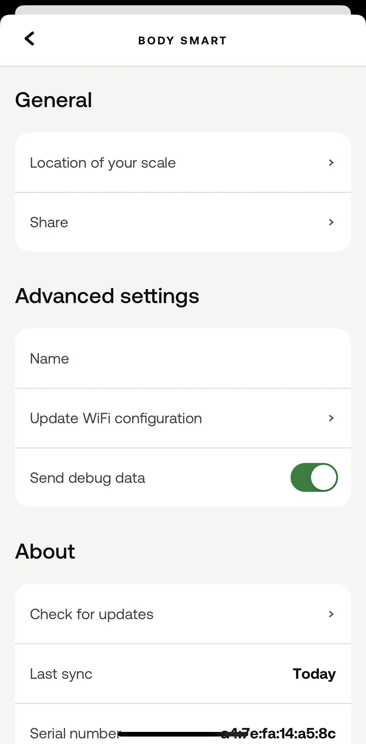 Withings Healthmate Screen screen in the Changing location of a scale flow