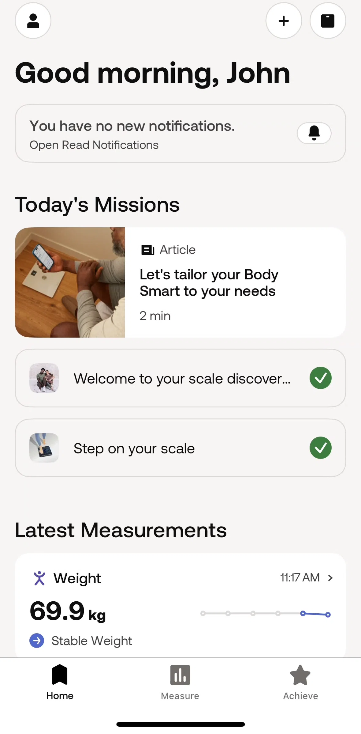 Withings Healthmate Screen screen in the Completing a mission flow