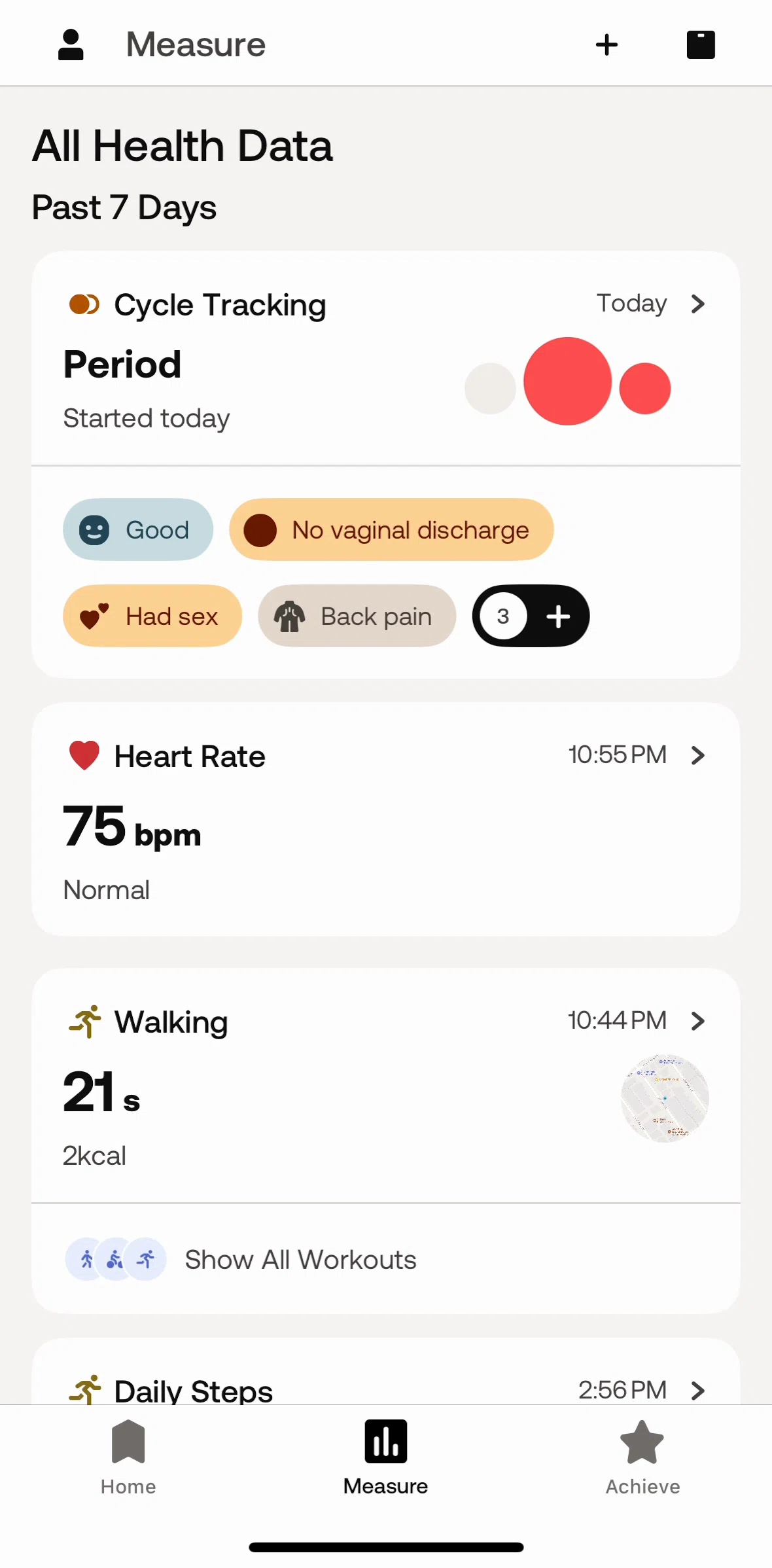 Withings Healthmate Screen screen in the Cycle tracking detail flow