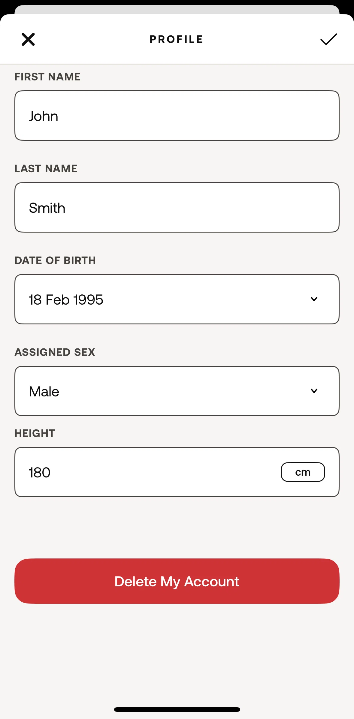 Withings Healthmate Screen screen in the Deleting my account flow