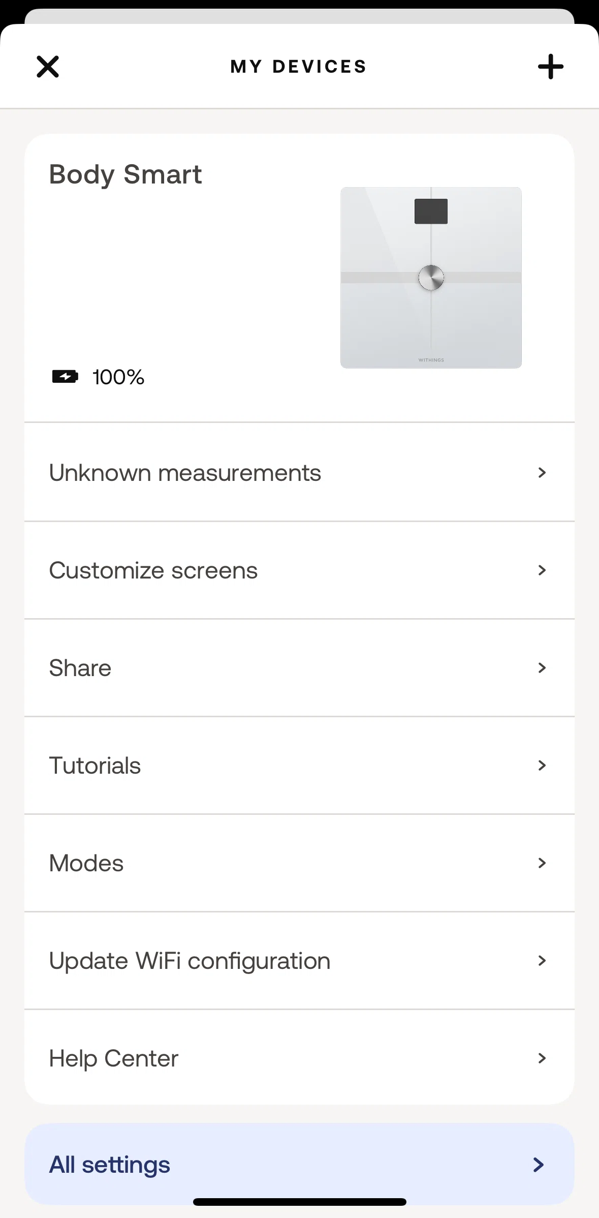 Withings Healthmate Screen screen in the Device settings flow