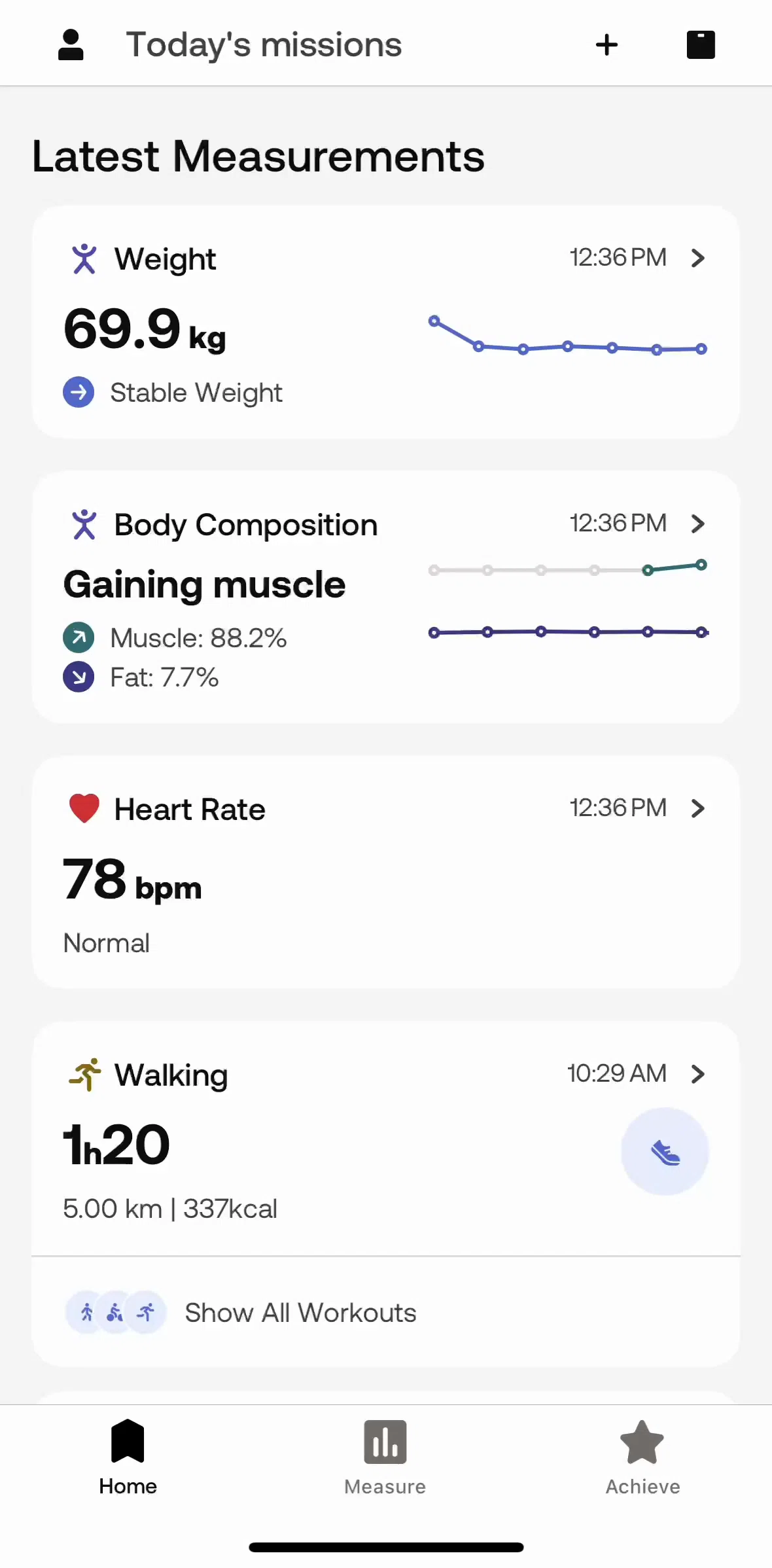 Withings Healthmate Screen screen in the Editing a workout flow