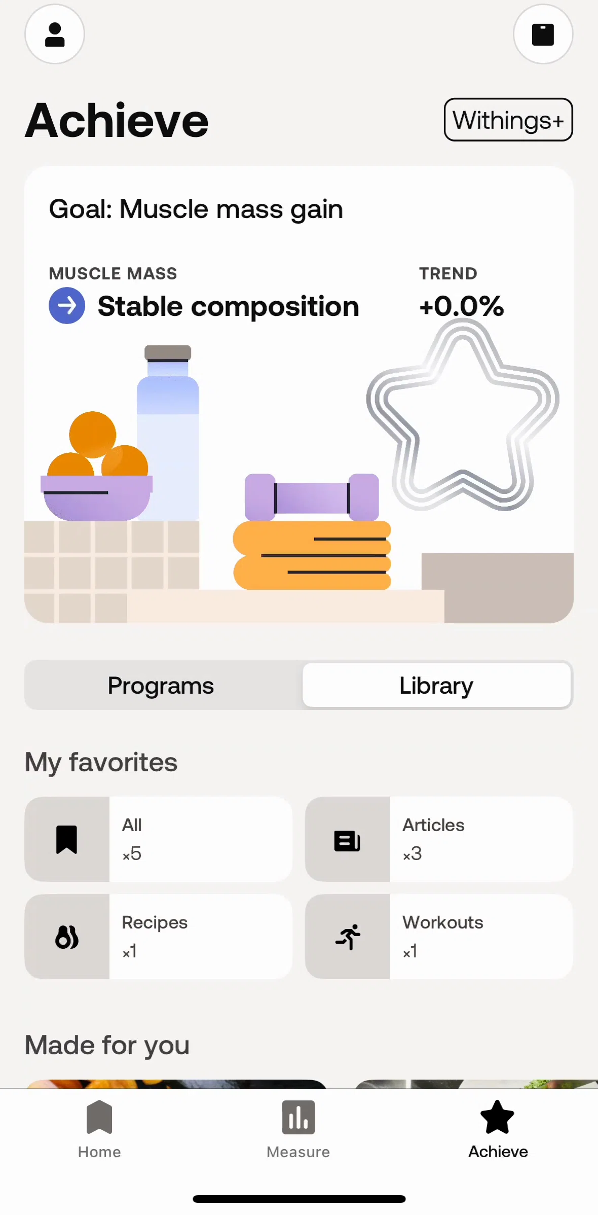 Withings Healthmate Screen screen in the Favourites flow