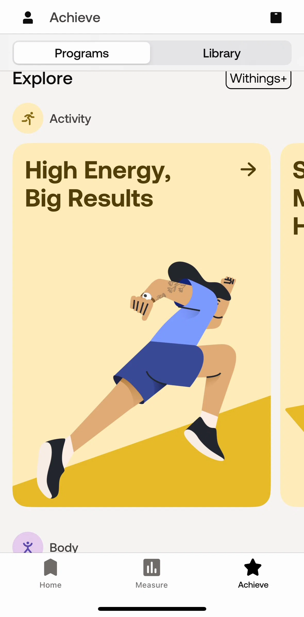 Withings Healthmate Screen screen in the Joining a program flow