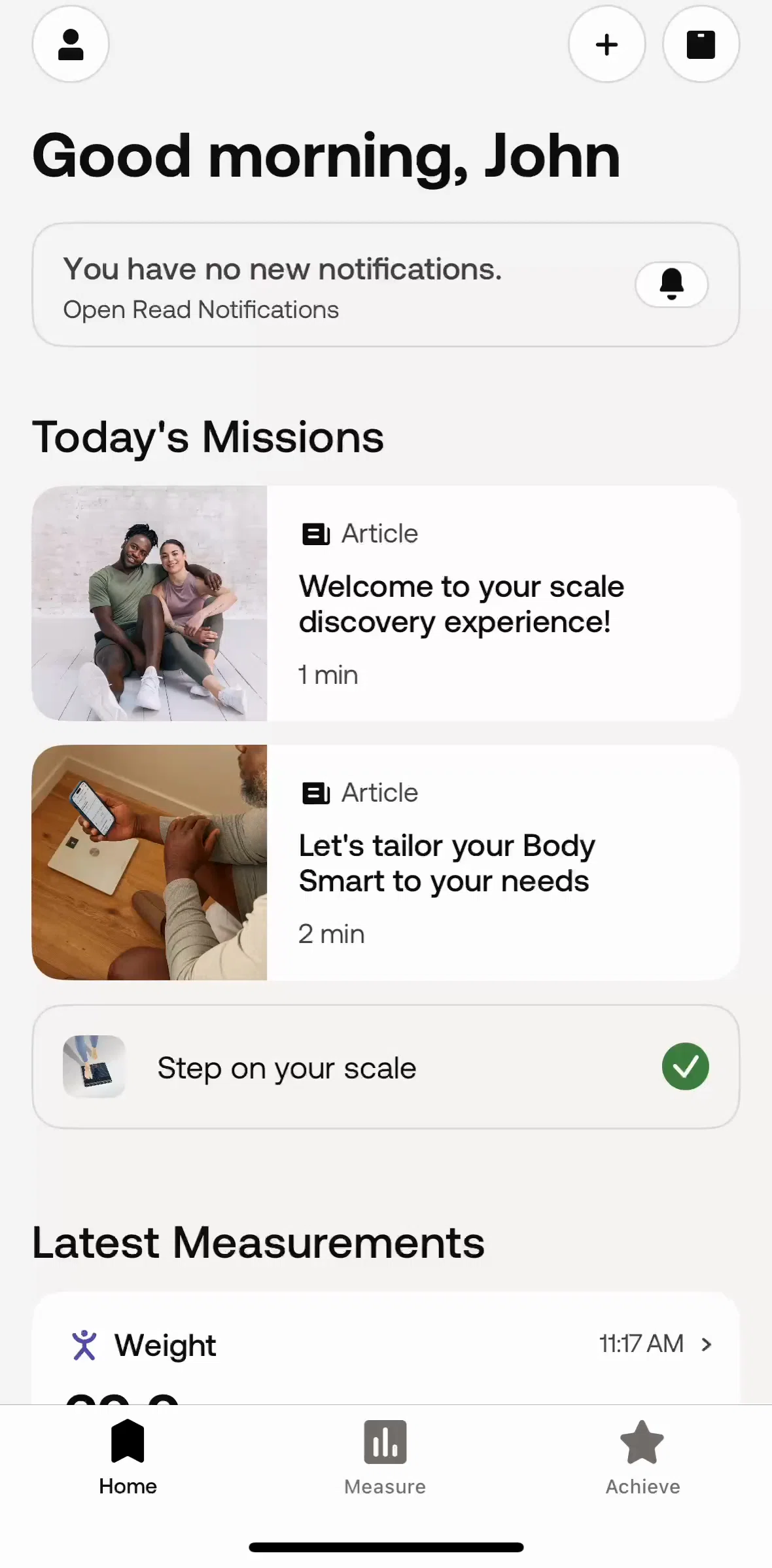 Withings Healthmate Screen screen in the Listening to an article flow