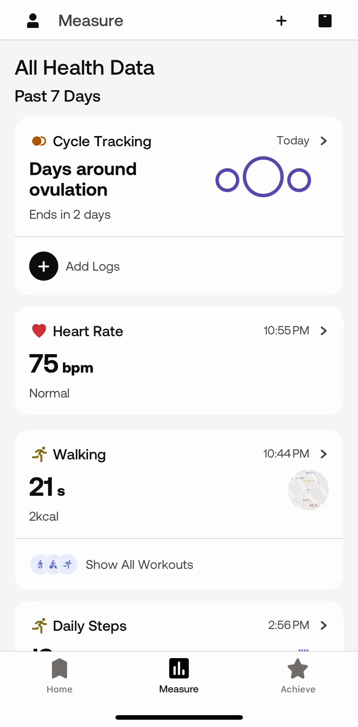 Withings Healthmate Screen screen in the Logging cycle flow